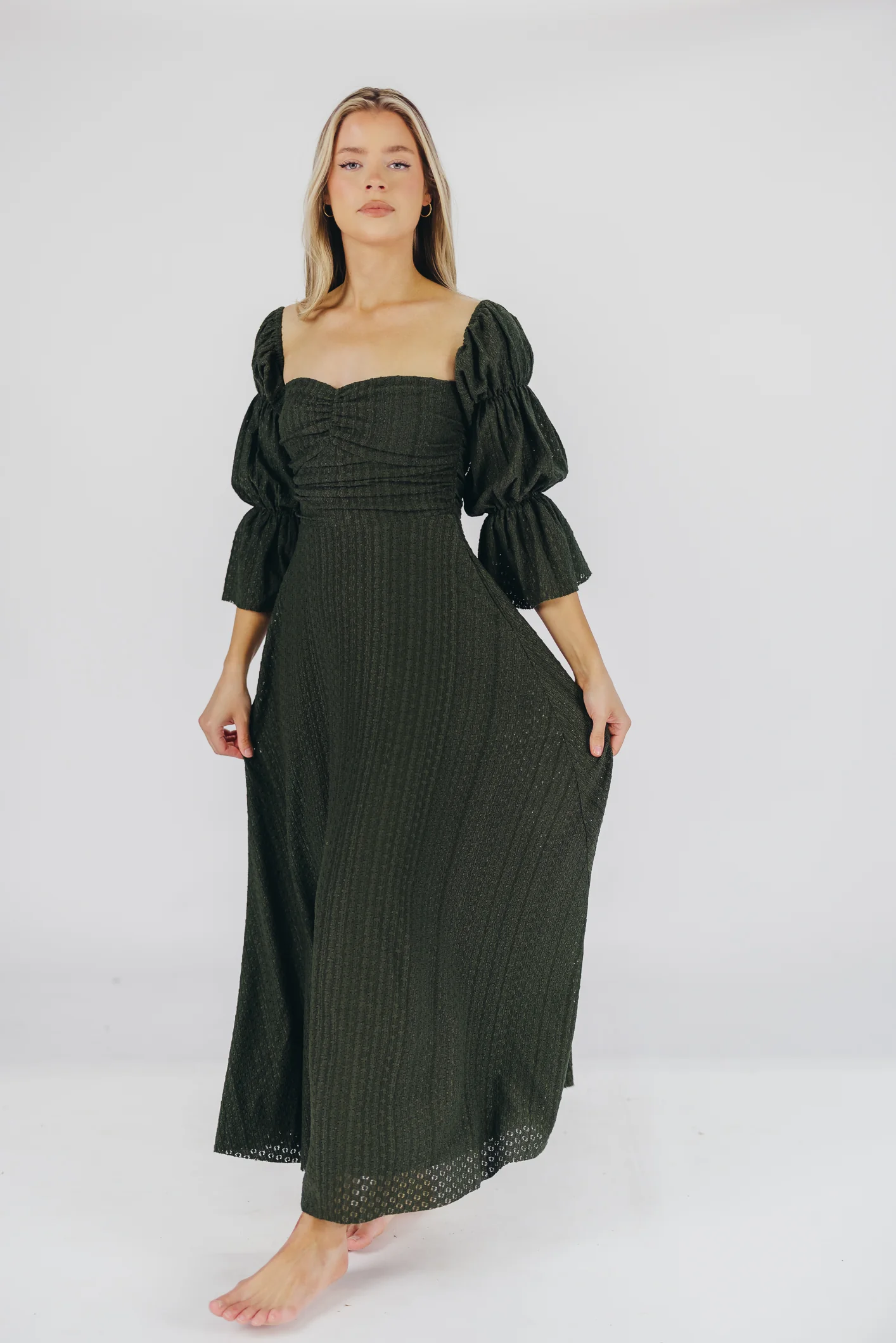 Corrine Tiered Sleeve Maxi Dress with Pockets in Hunter Green - Image 18