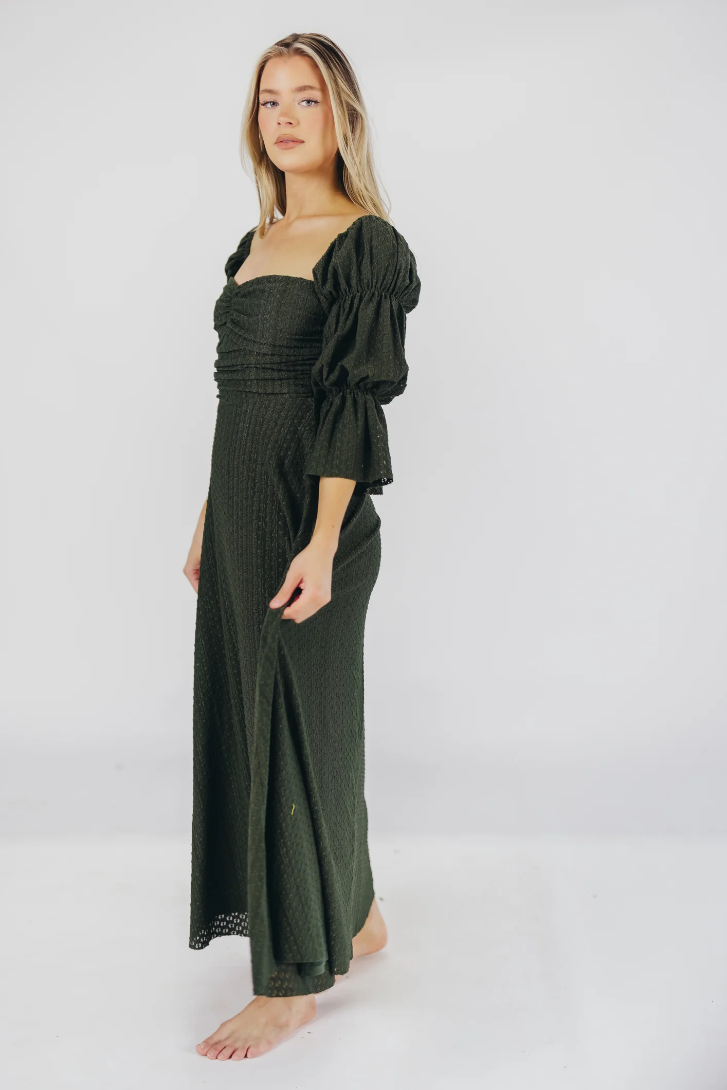 Corrine Tiered Sleeve Maxi Dress with Pockets in Hunter Green - Image 19
