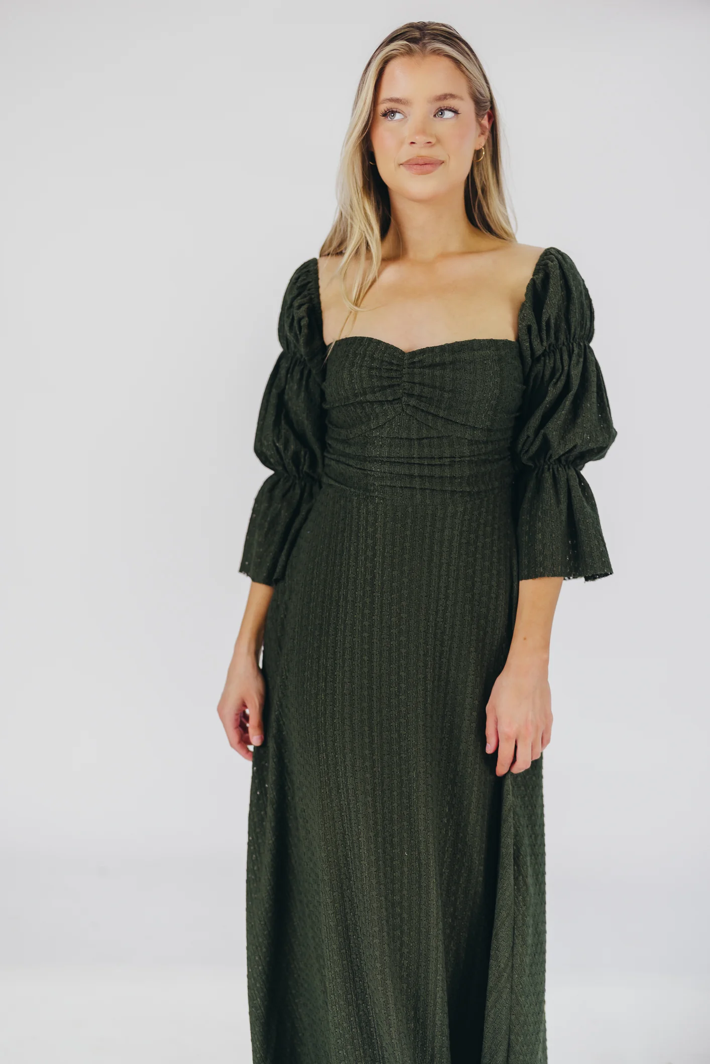Corrine Tiered Sleeve Maxi Dress with Pockets in Hunter Green - Image 2
