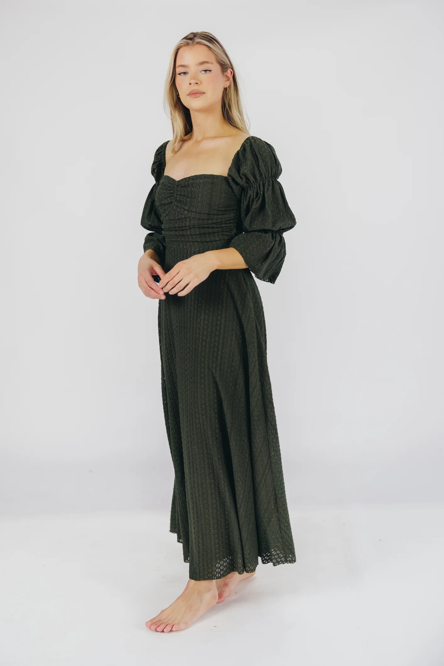 Corrine Tiered Sleeve Maxi Dress with Pockets in Hunter Green - Image 20