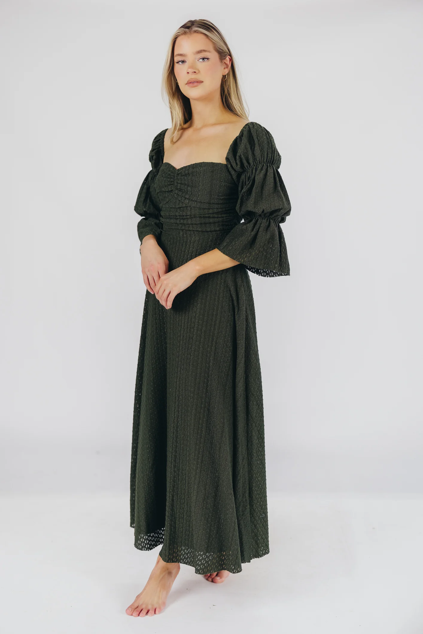 Corrine Tiered Sleeve Maxi Dress with Pockets in Hunter Green - Image 21