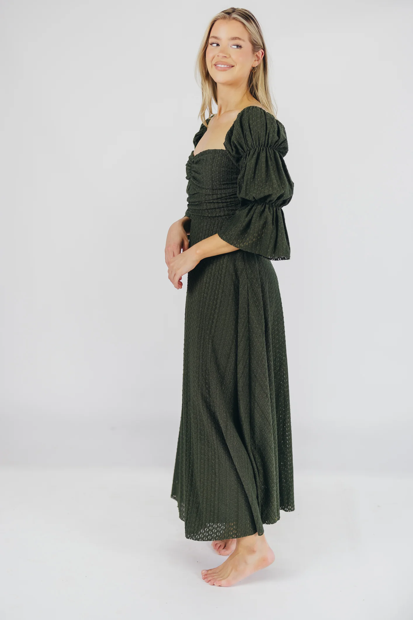 Corrine Tiered Sleeve Maxi Dress with Pockets in Hunter Green - Image 22