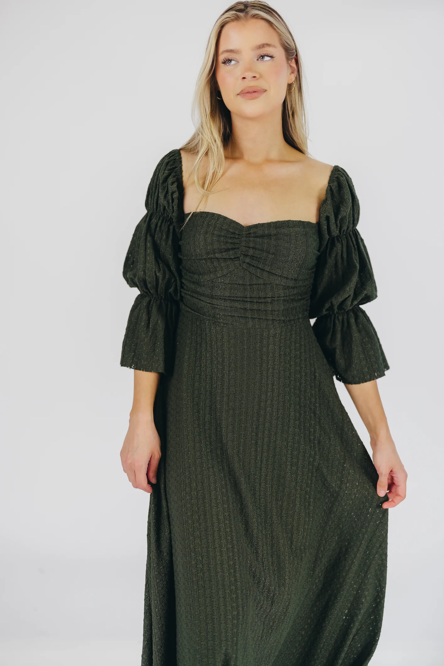 Corrine Tiered Sleeve Maxi Dress with Pockets in Hunter Green - Image 23
