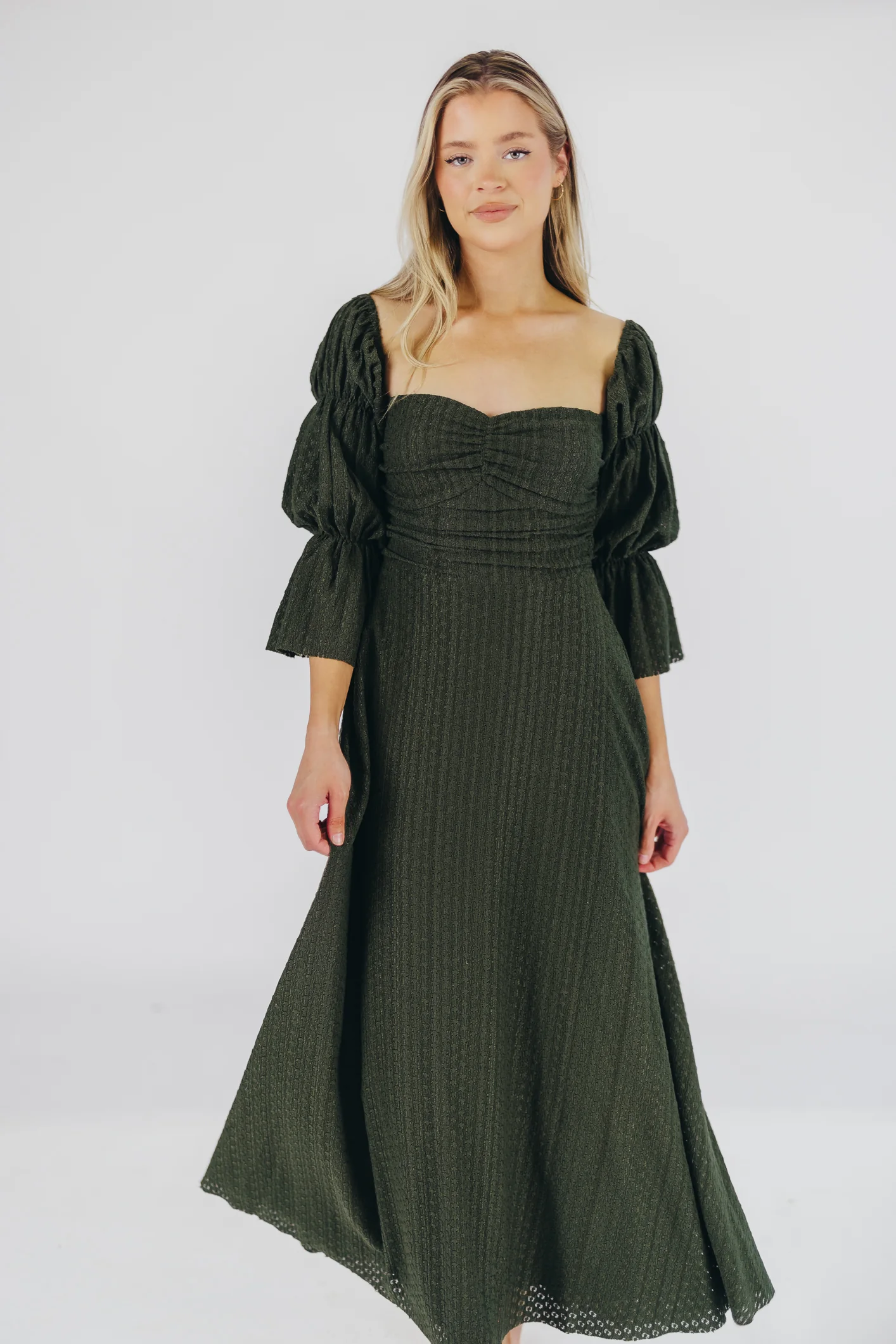 Corrine Tiered Sleeve Maxi Dress with Pockets in Hunter Green - Image 25