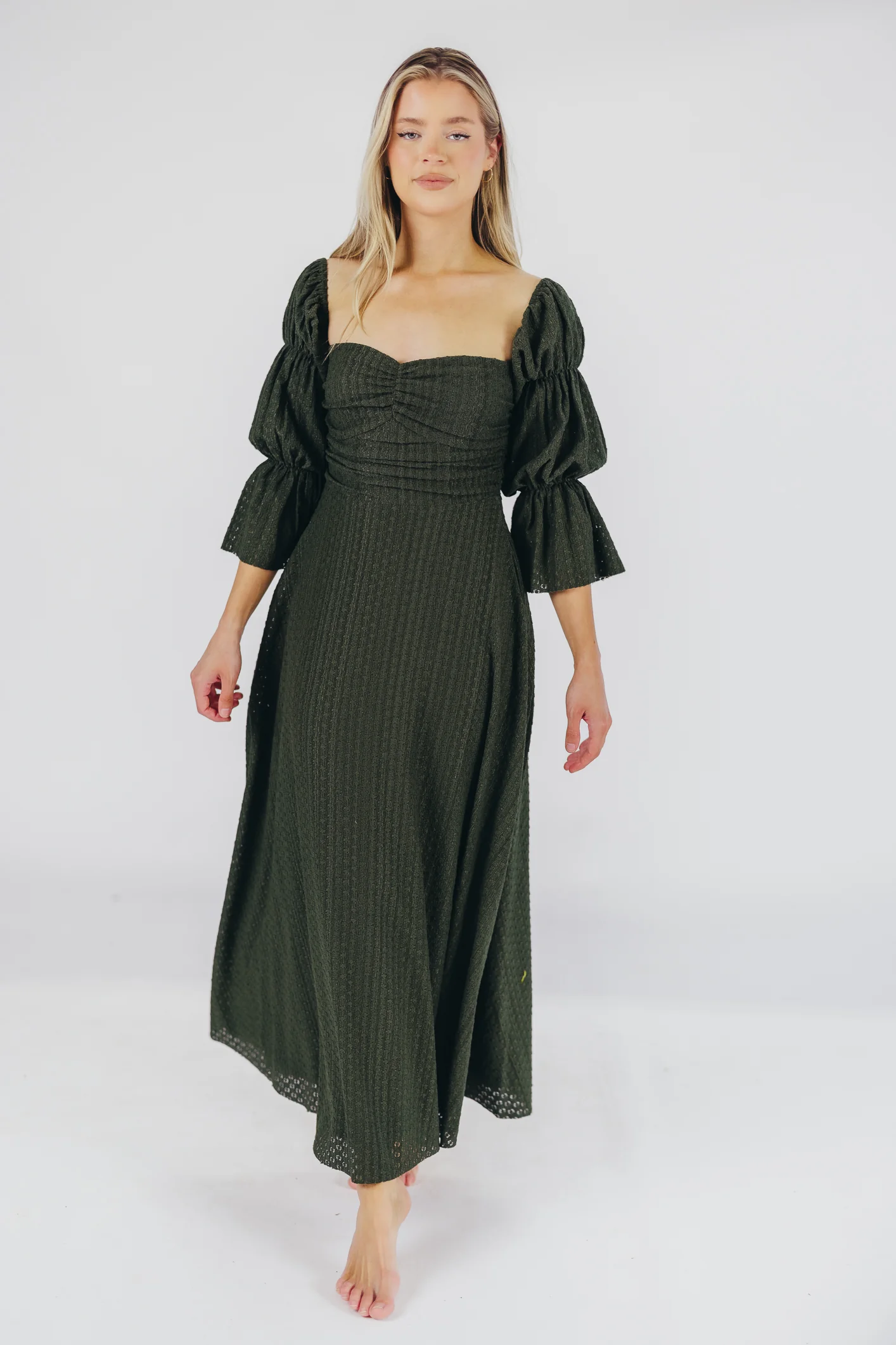 Corrine Tiered Sleeve Maxi Dress with Pockets in Hunter Green - Image 26