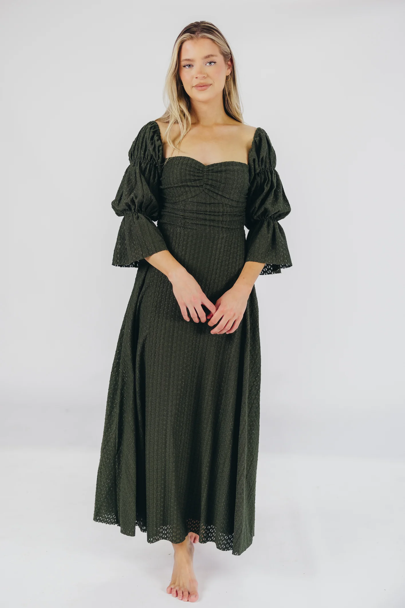 Corrine Tiered Sleeve Maxi Dress with Pockets in Hunter Green - Image 27
