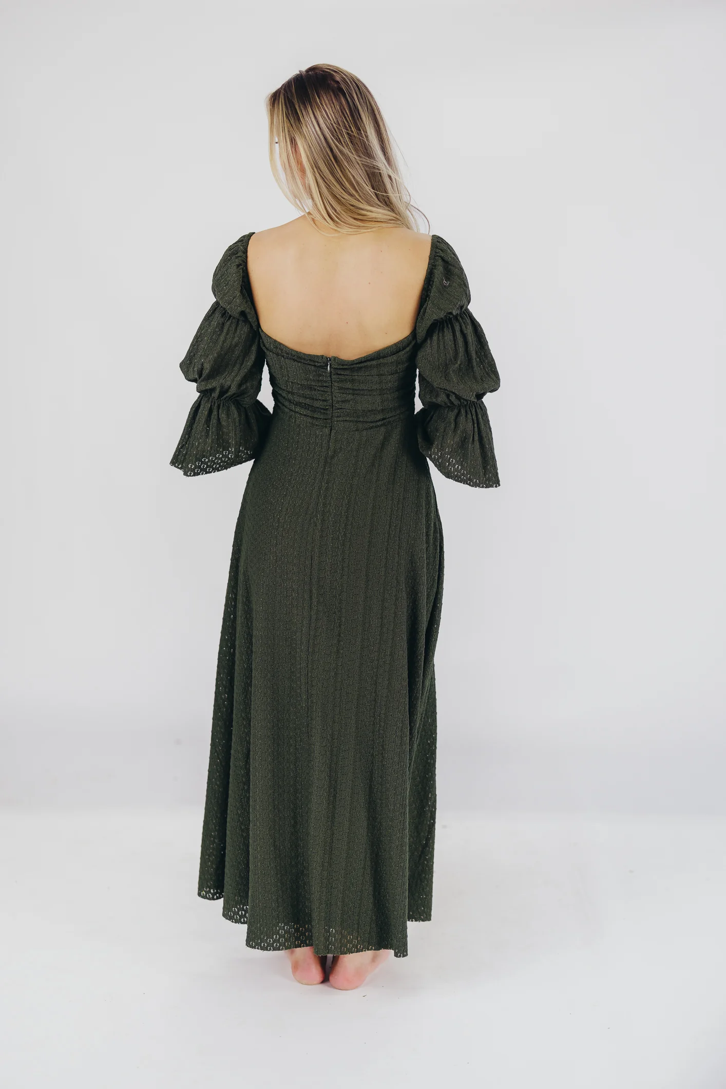 Corrine Tiered Sleeve Maxi Dress with Pockets in Hunter Green - Image 28