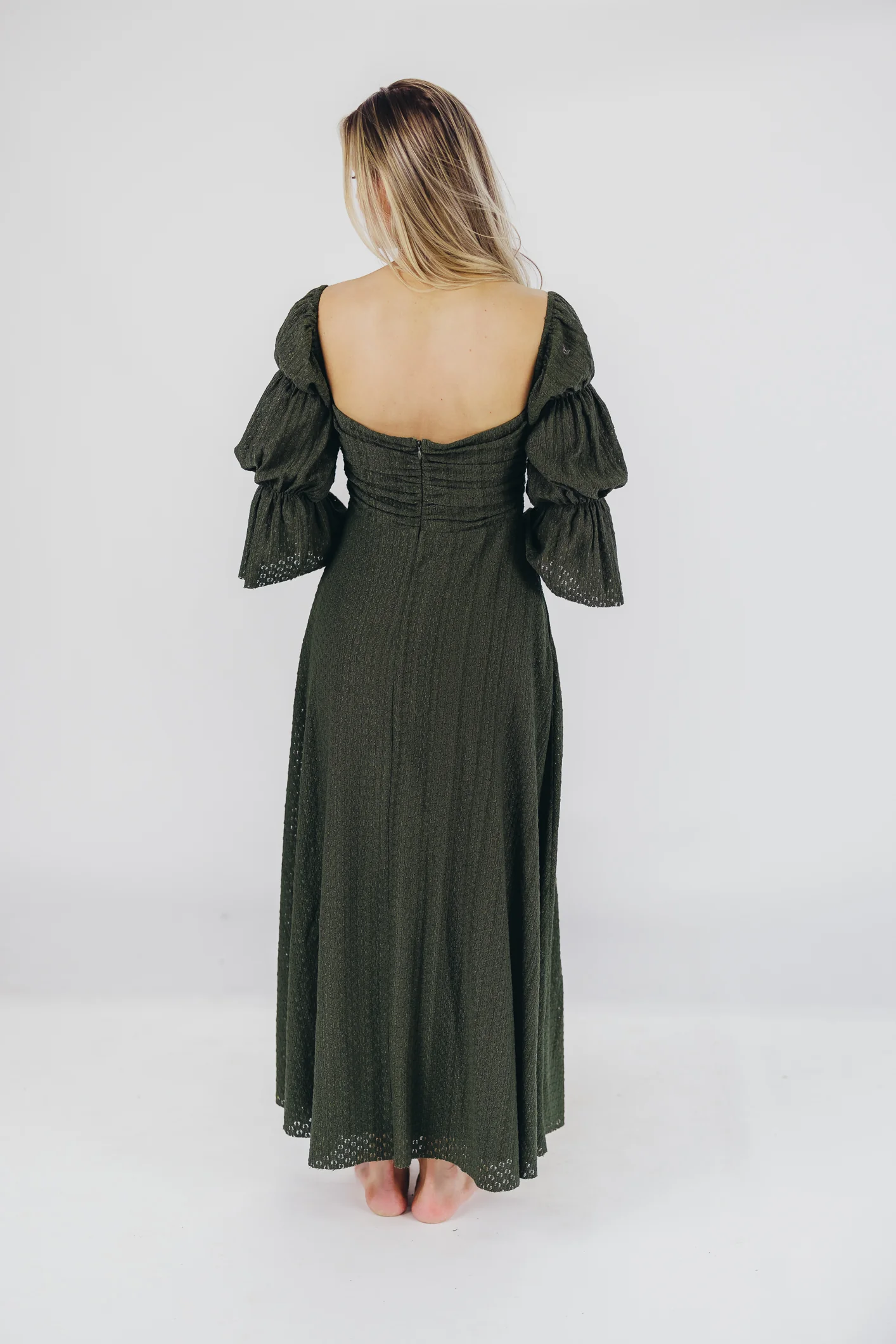 Corrine Tiered Sleeve Maxi Dress with Pockets in Hunter Green - Image 29