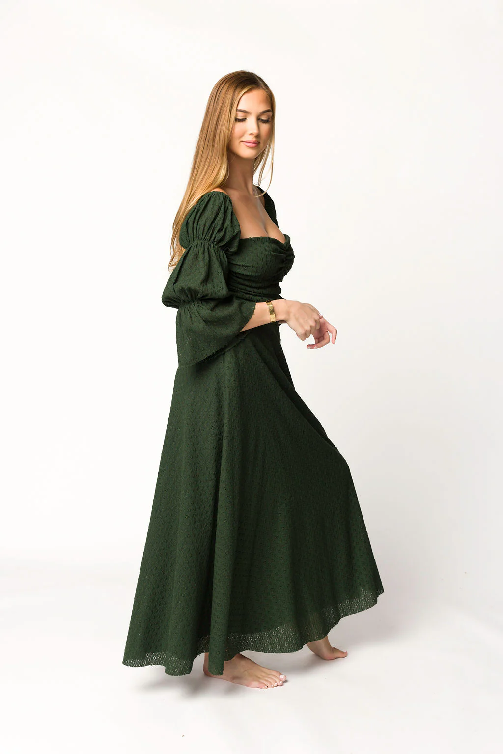 Corrine Tiered Sleeve Maxi Dress with Pockets in Hunter Green - Image 3