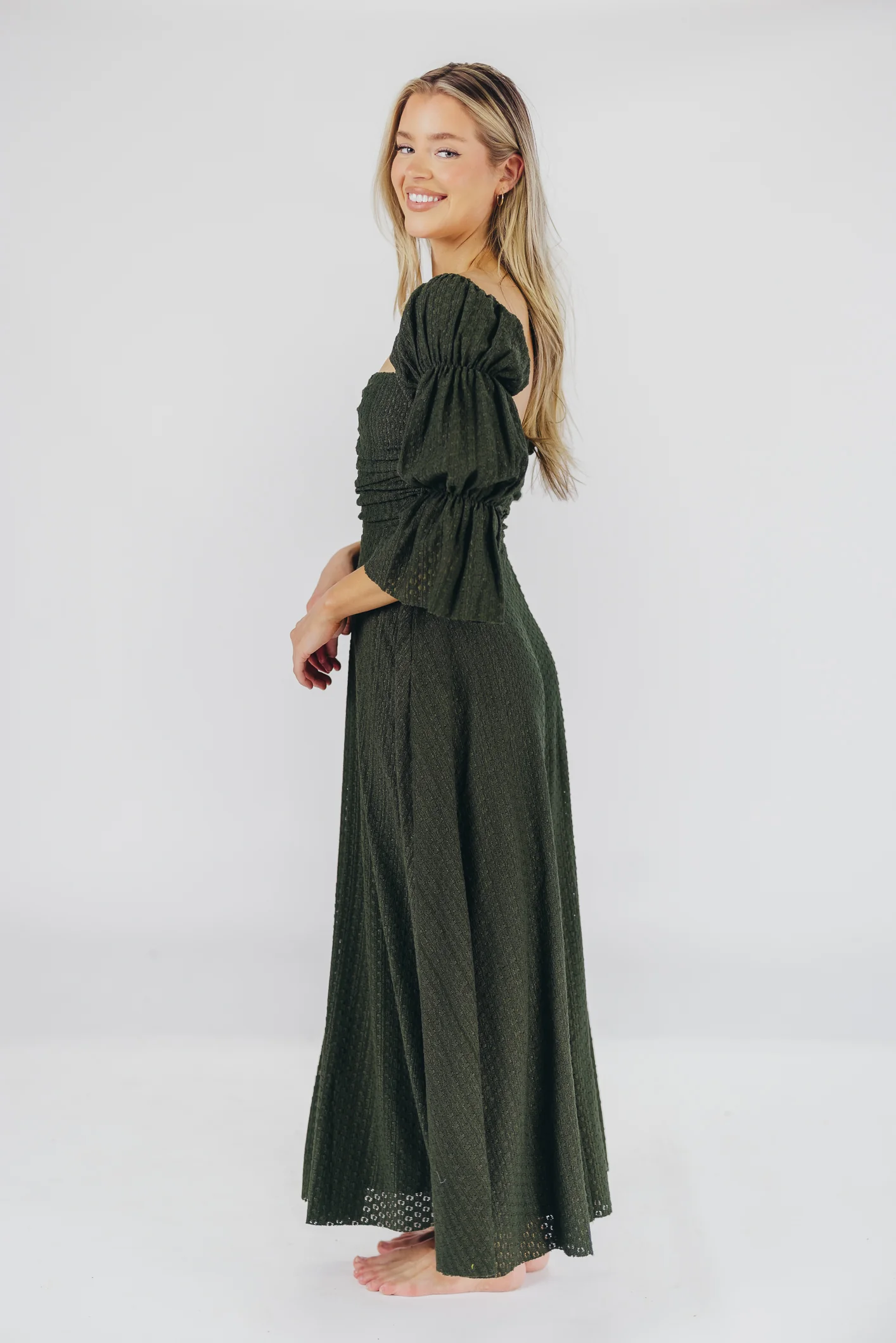 Corrine Tiered Sleeve Maxi Dress with Pockets in Hunter Green - Image 30