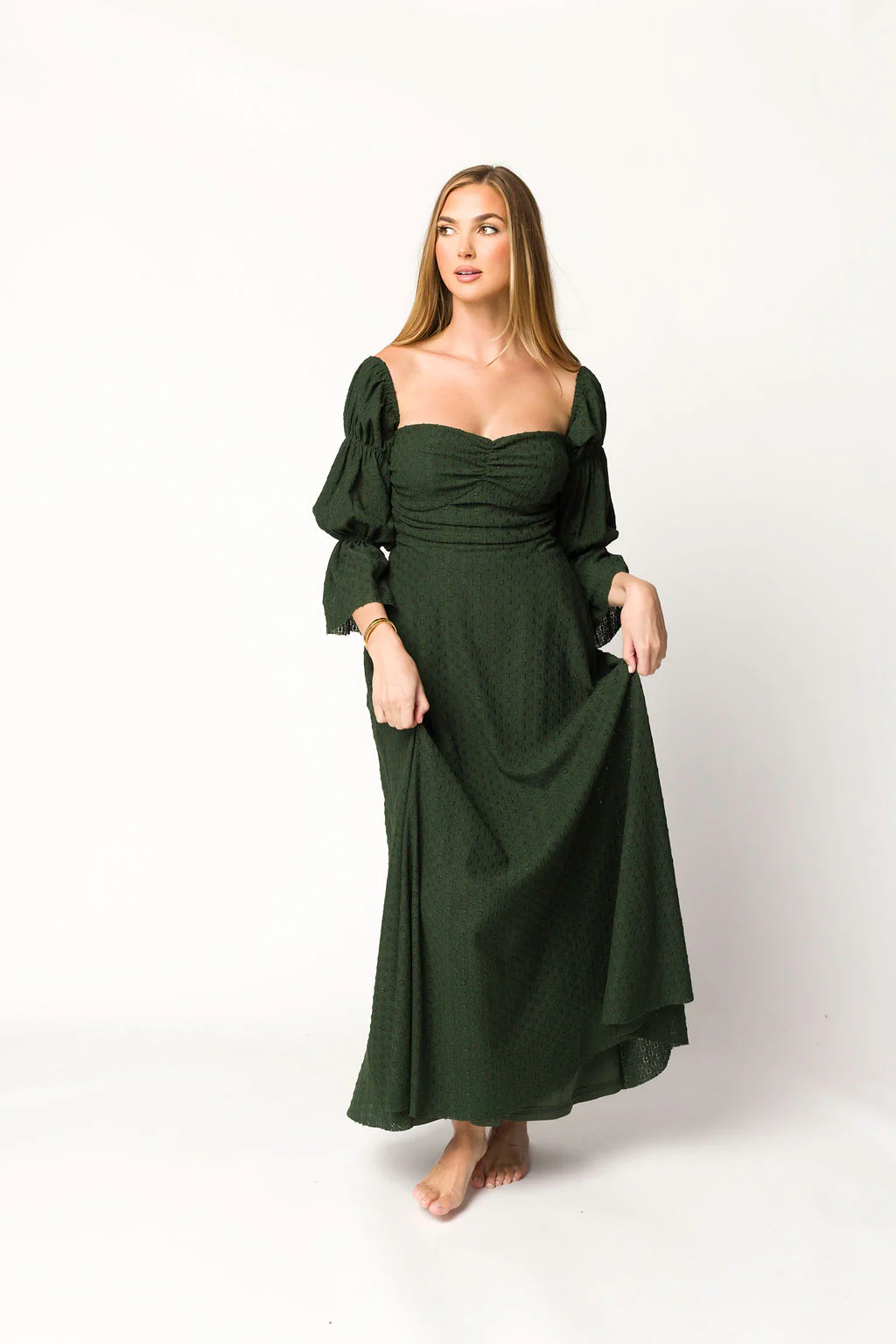 Corrine Tiered Sleeve Maxi Dress with Pockets in Hunter Green - Image 31