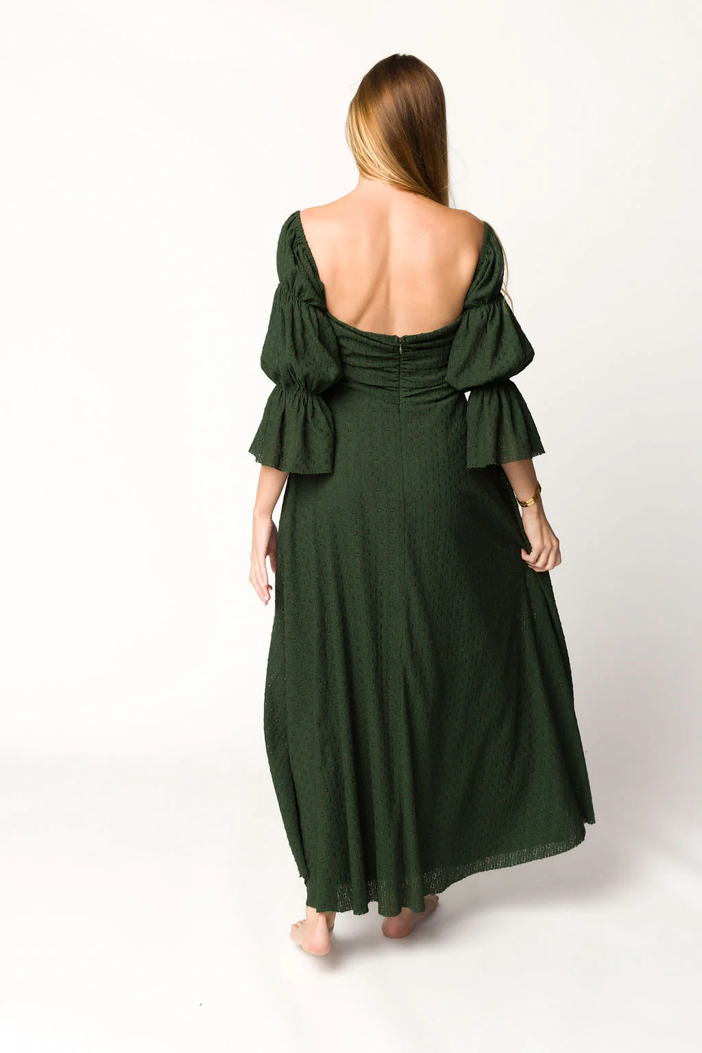 Corrine Tiered Sleeve Maxi Dress with Pockets in Hunter Green - Image 32