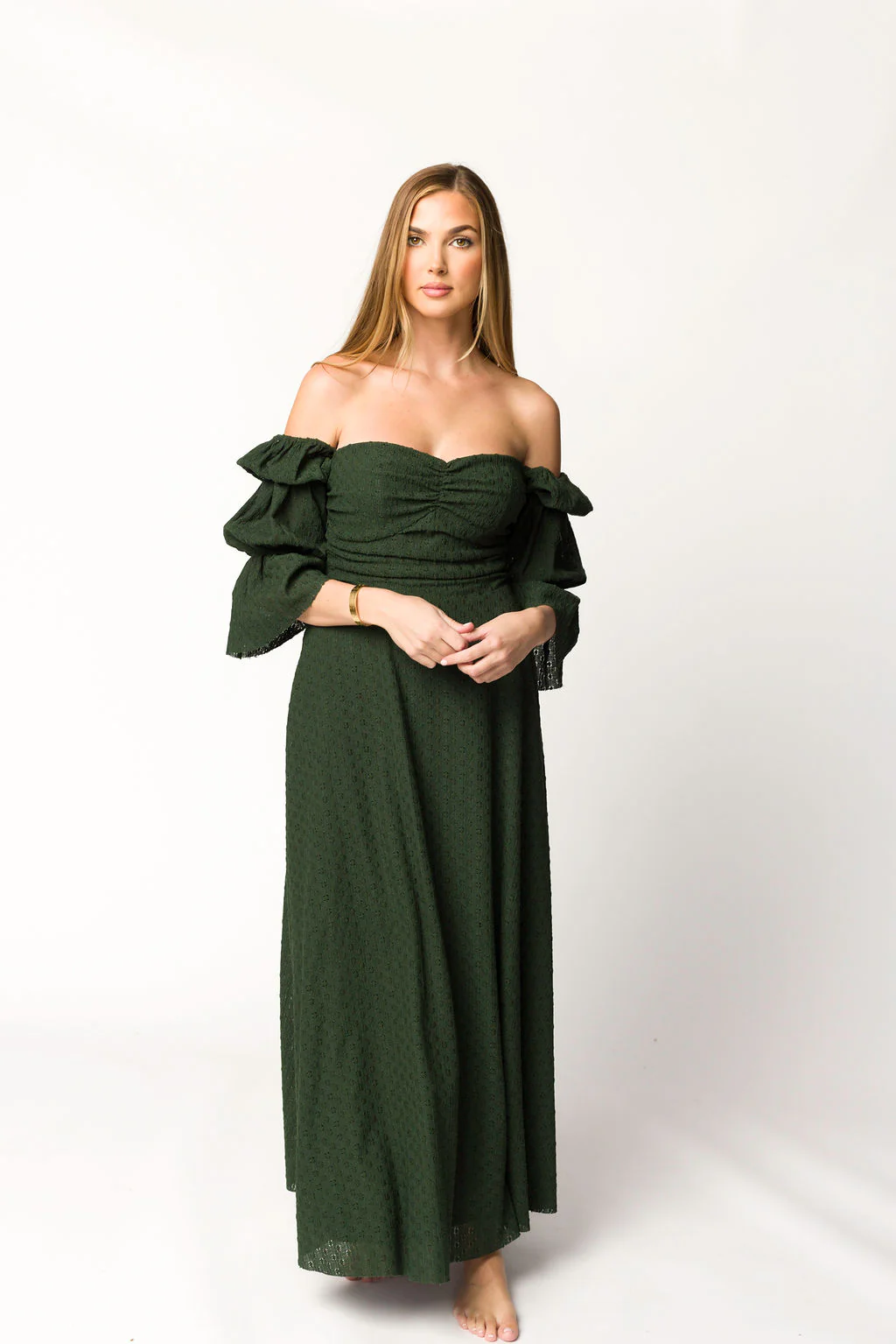 Corrine Tiered Sleeve Maxi Dress with Pockets in Hunter Green - Image 33