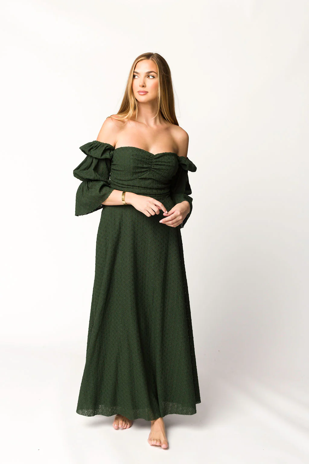 Corrine Tiered Sleeve Maxi Dress with Pockets in Hunter Green - Image 34