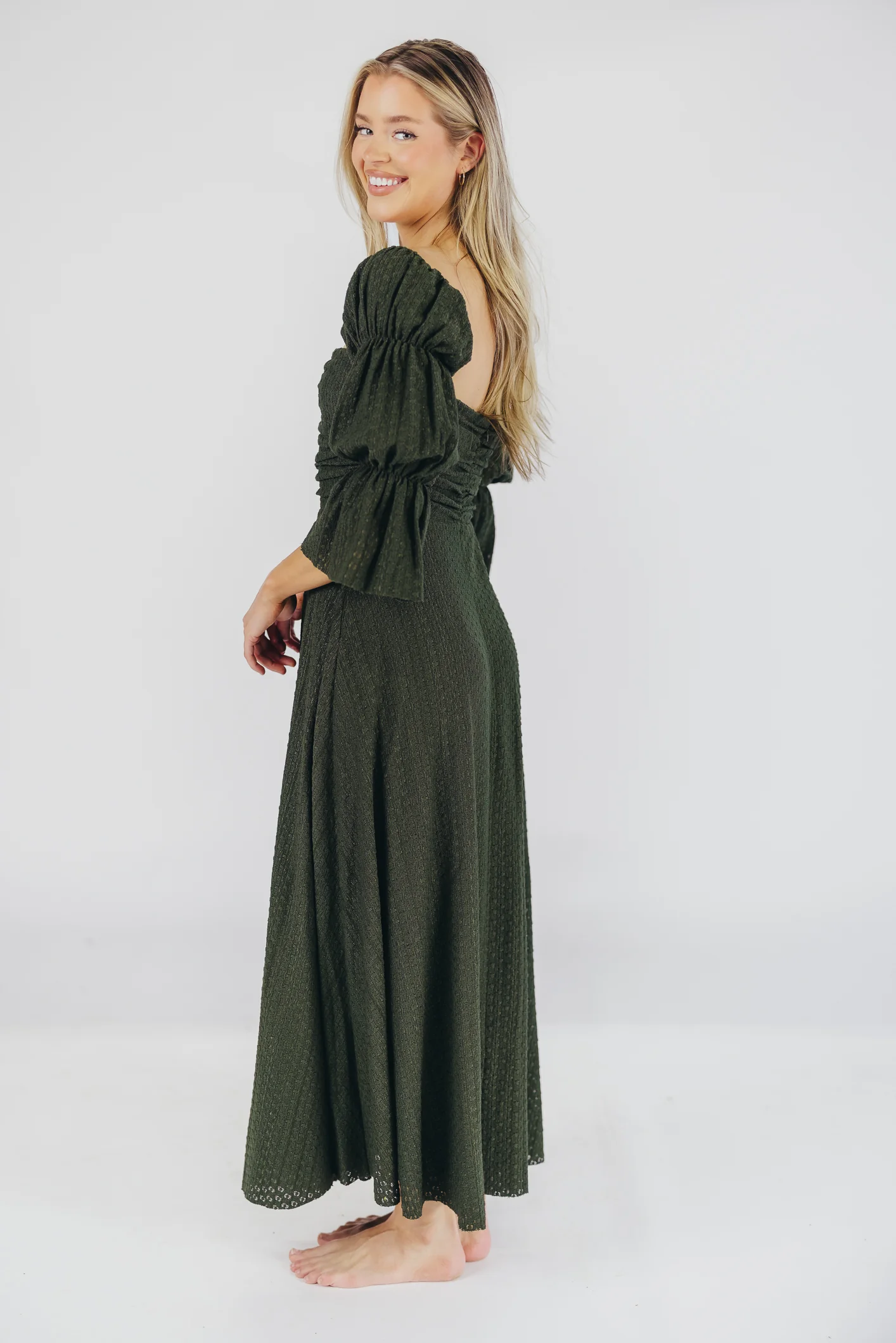 Corrine Tiered Sleeve Maxi Dress with Pockets in Hunter Green - Image 4