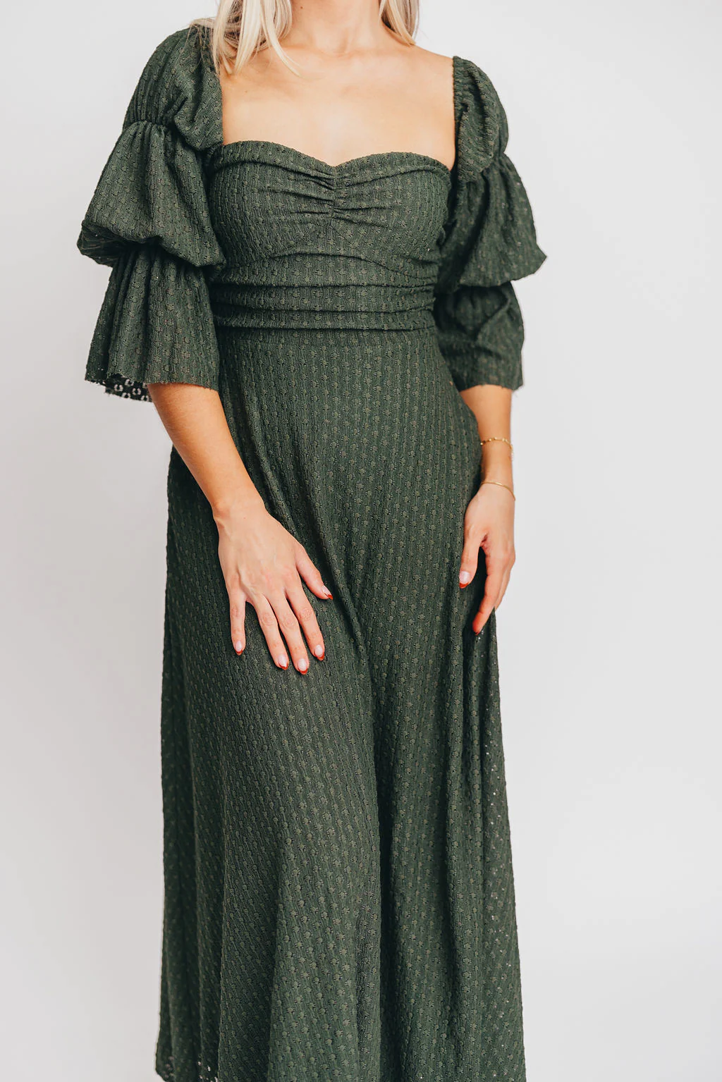 Corrine Tiered Sleeve Maxi Dress with Pockets in Hunter Green - Image 5