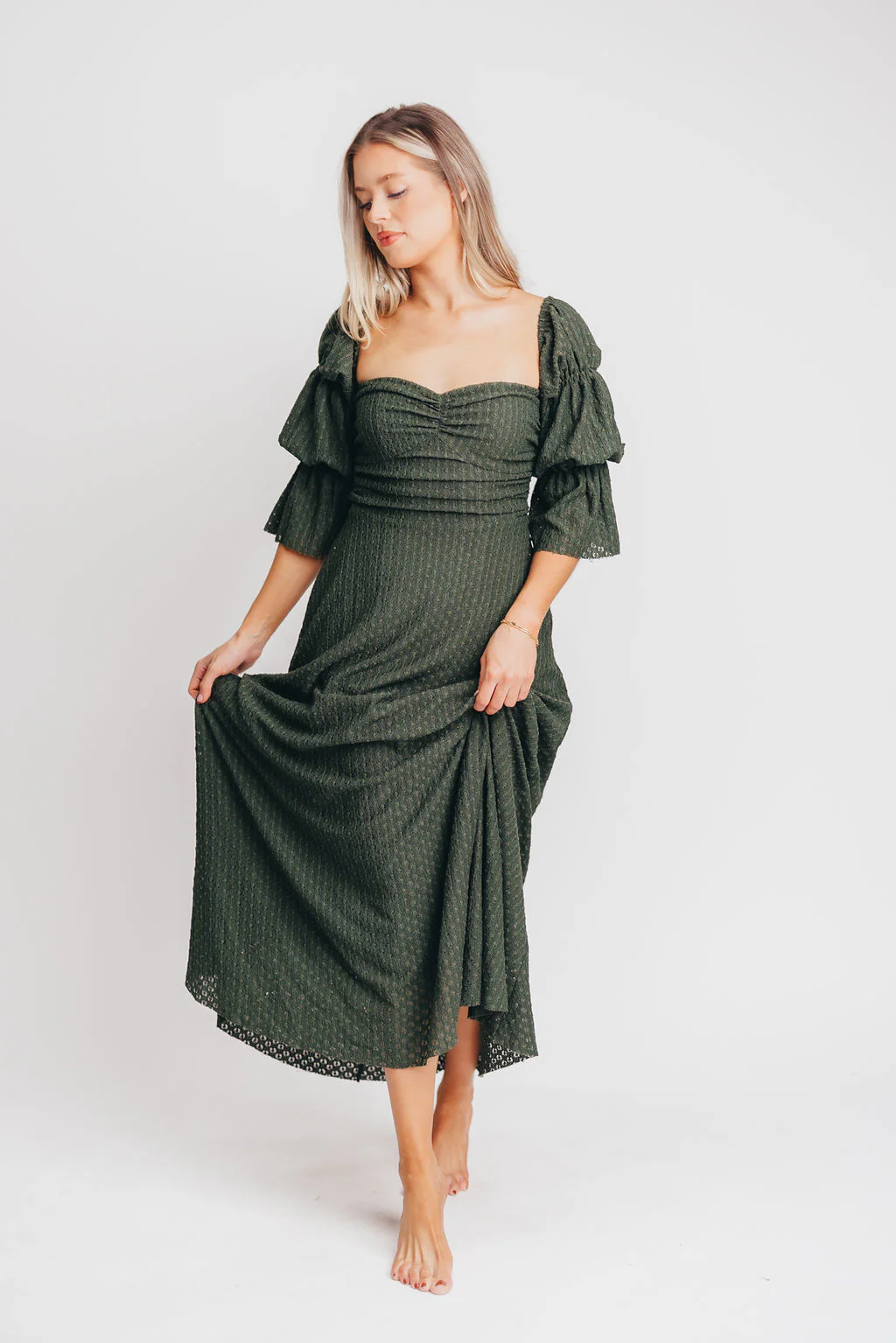 Corrine Tiered Sleeve Maxi Dress with Pockets in Hunter Green - Image 6
