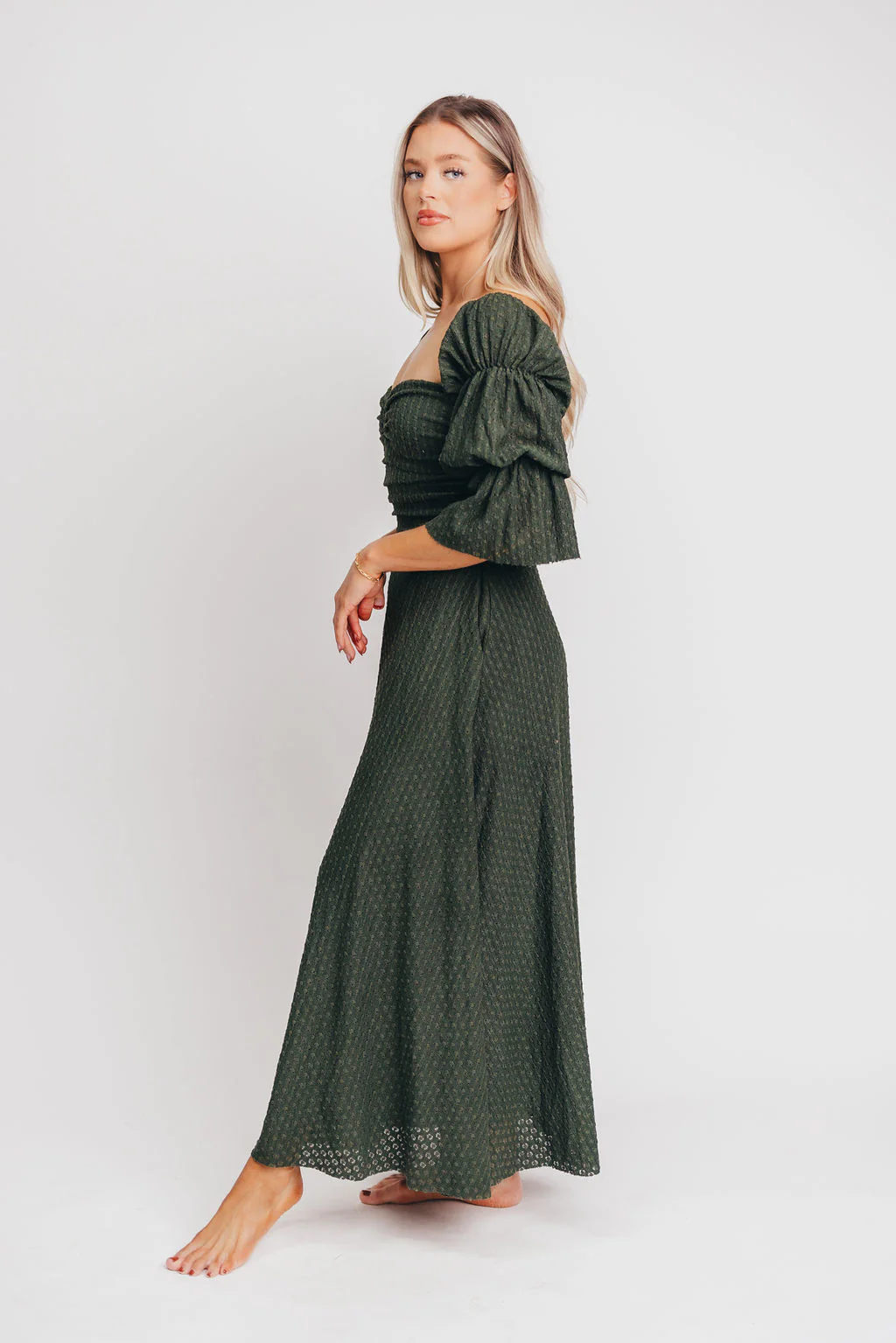 Corrine Tiered Sleeve Maxi Dress with Pockets in Hunter Green - Image 7