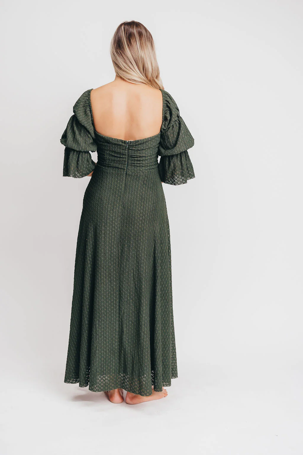 Corrine Tiered Sleeve Maxi Dress with Pockets in Hunter Green - Image 8