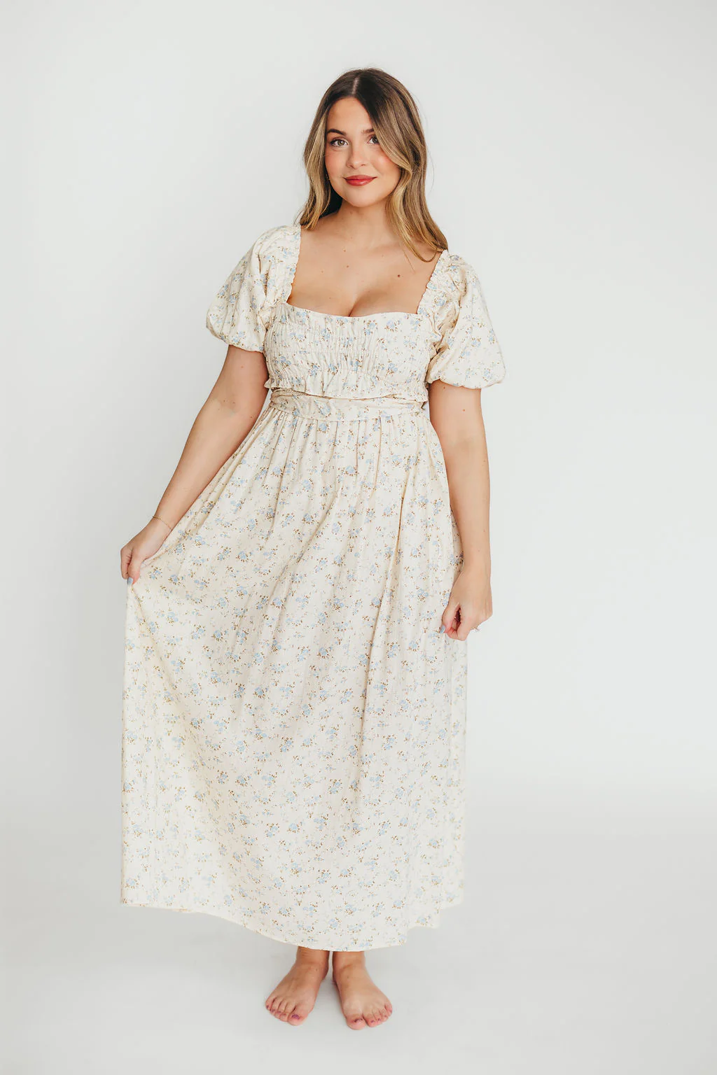 Finley 100% Cotton Peplum Midi Dress in Ivory/Blue - Bump & Nursing Friendly - Image 11