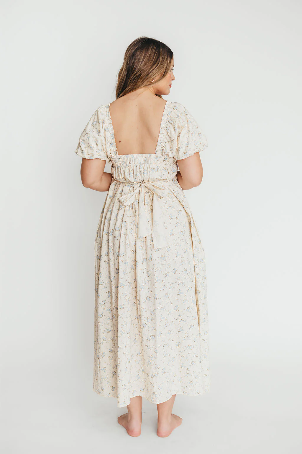 Finley 100% Cotton Peplum Midi Dress in Ivory/Blue - Bump & Nursing Friendly - Image 13