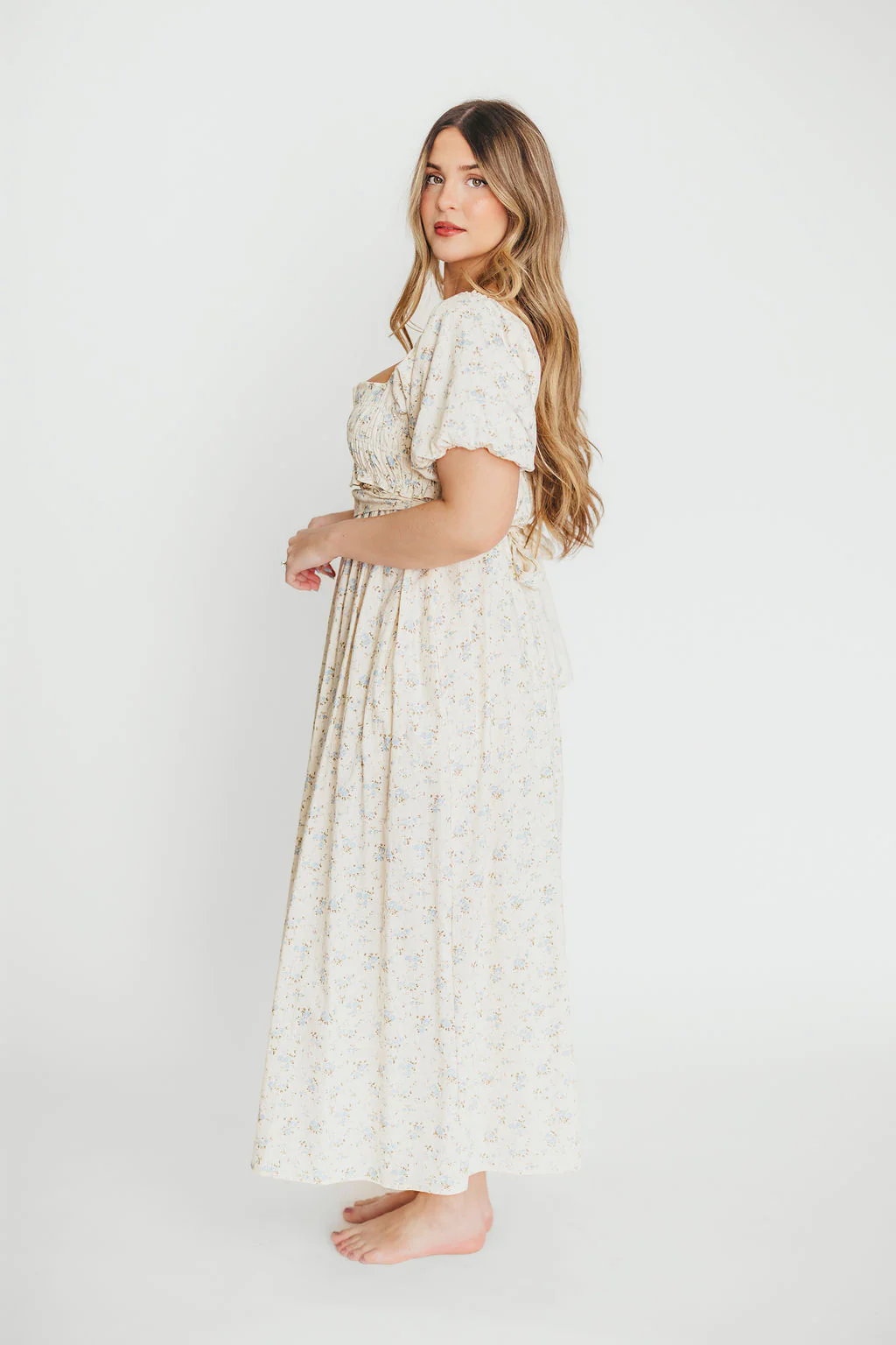 Finley 100% Cotton Peplum Midi Dress in Ivory/Blue - Bump & Nursing Friendly - Image 14