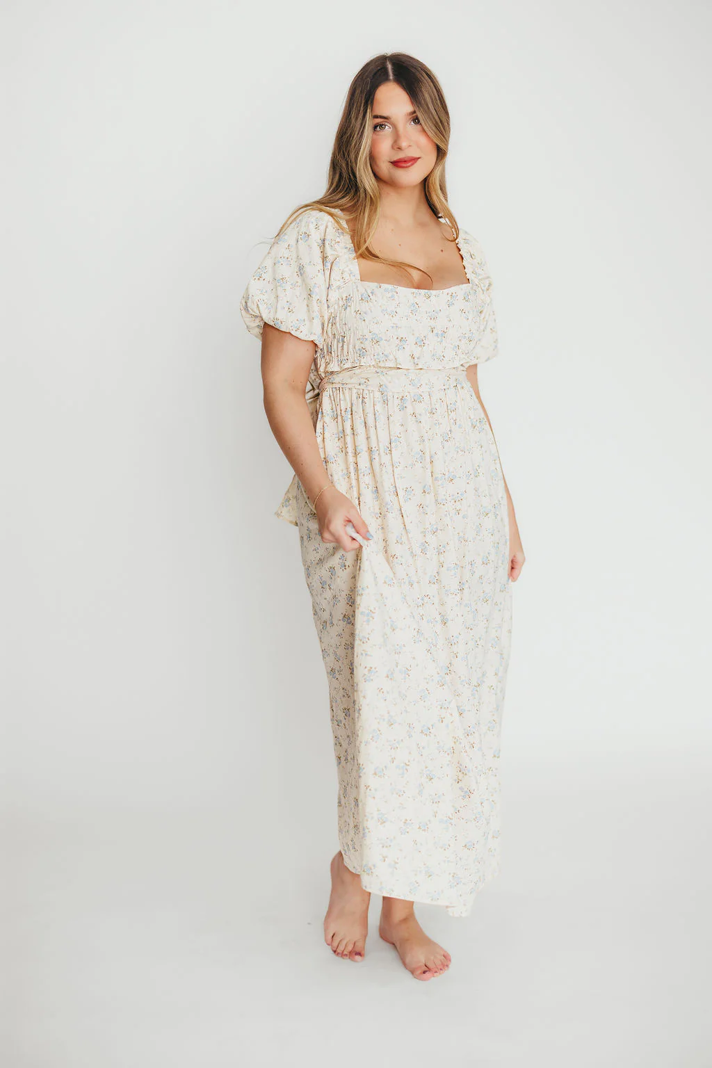Finley 100% Cotton Peplum Midi Dress in Ivory/Blue - Bump & Nursing Friendly - Image 15
