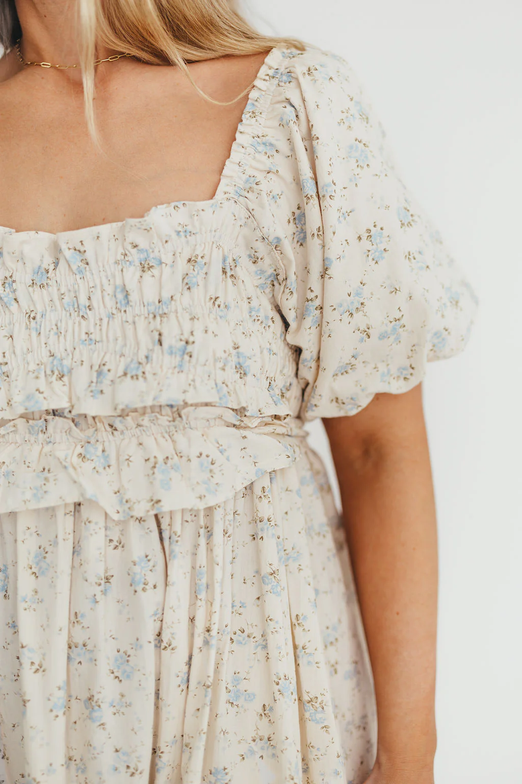 Finley 100% Cotton Peplum Midi Dress in Ivory/Blue - Bump & Nursing Friendly - Image 17