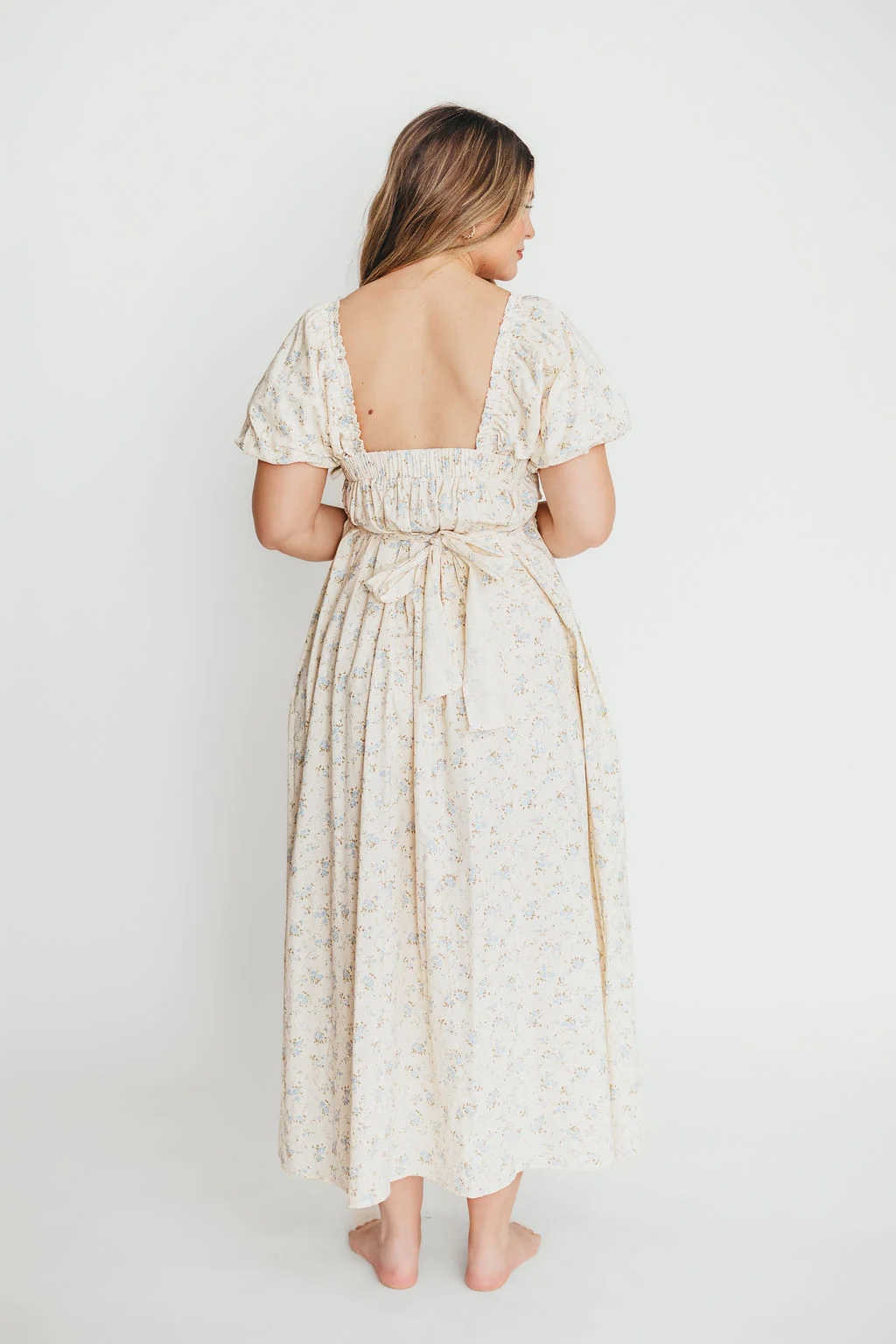 Finley 100% Cotton Peplum Midi Dress in Ivory/Blue - Bump & Nursing Friendly - Image 18