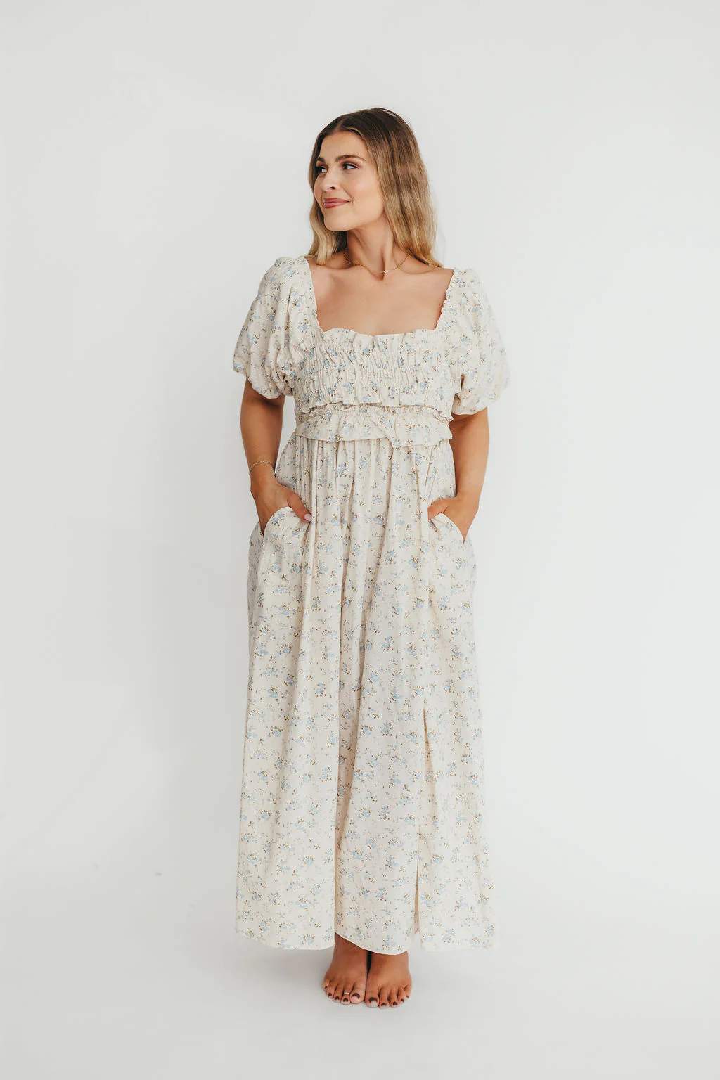Finley 100% Cotton Peplum Midi Dress in Ivory/Blue - Bump & Nursing Friendly - Image 20
