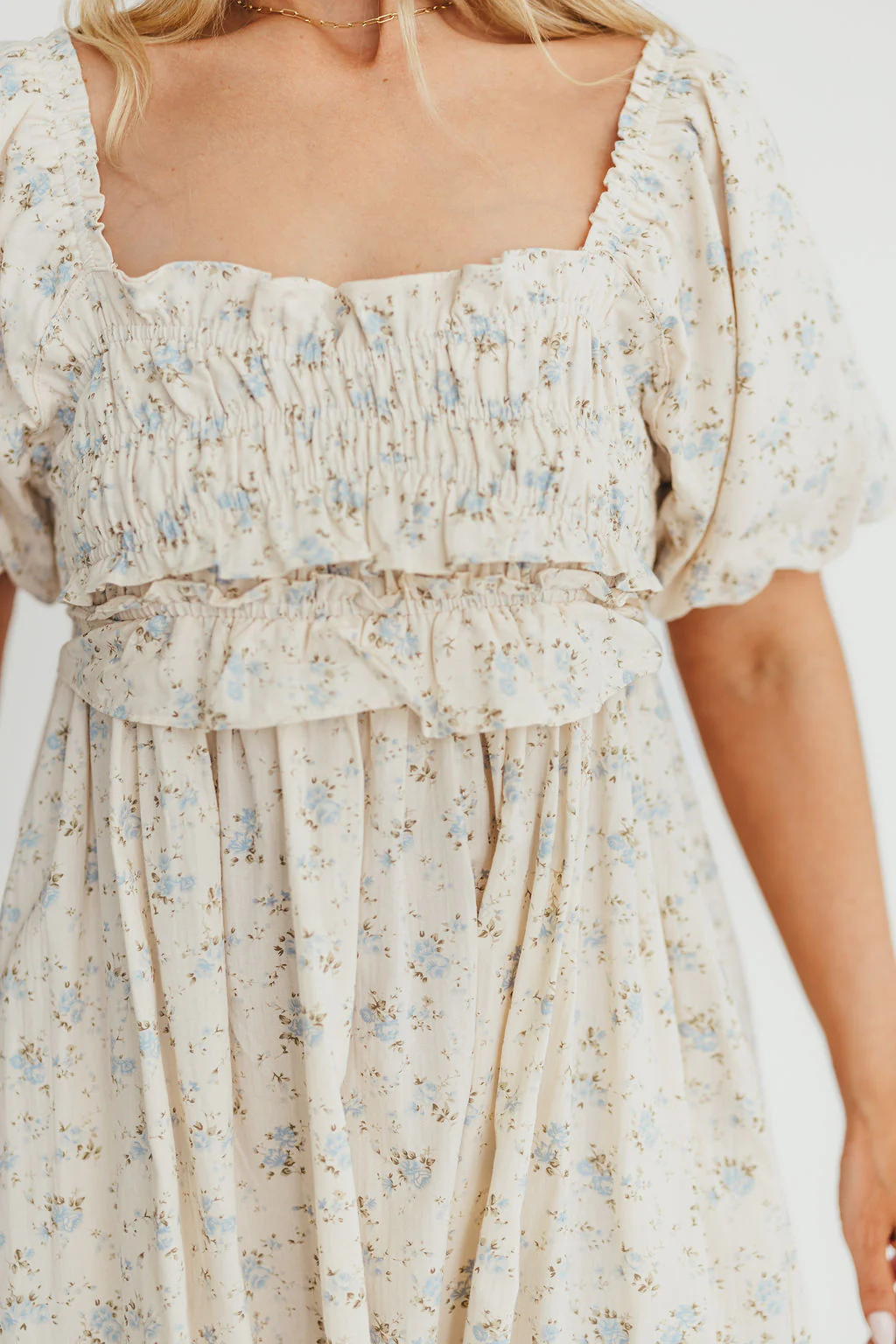 Finley 100% Cotton Peplum Midi Dress in Ivory/Blue - Bump & Nursing Friendly - Image 21