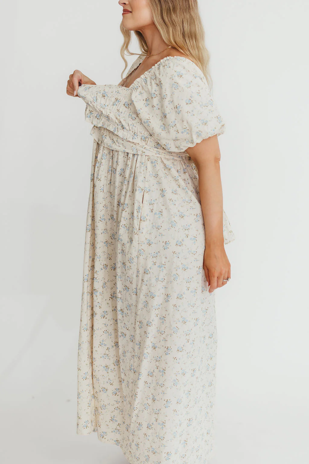 Finley 100% Cotton Peplum Midi Dress in Ivory/Blue - Bump & Nursing Friendly - Image 22