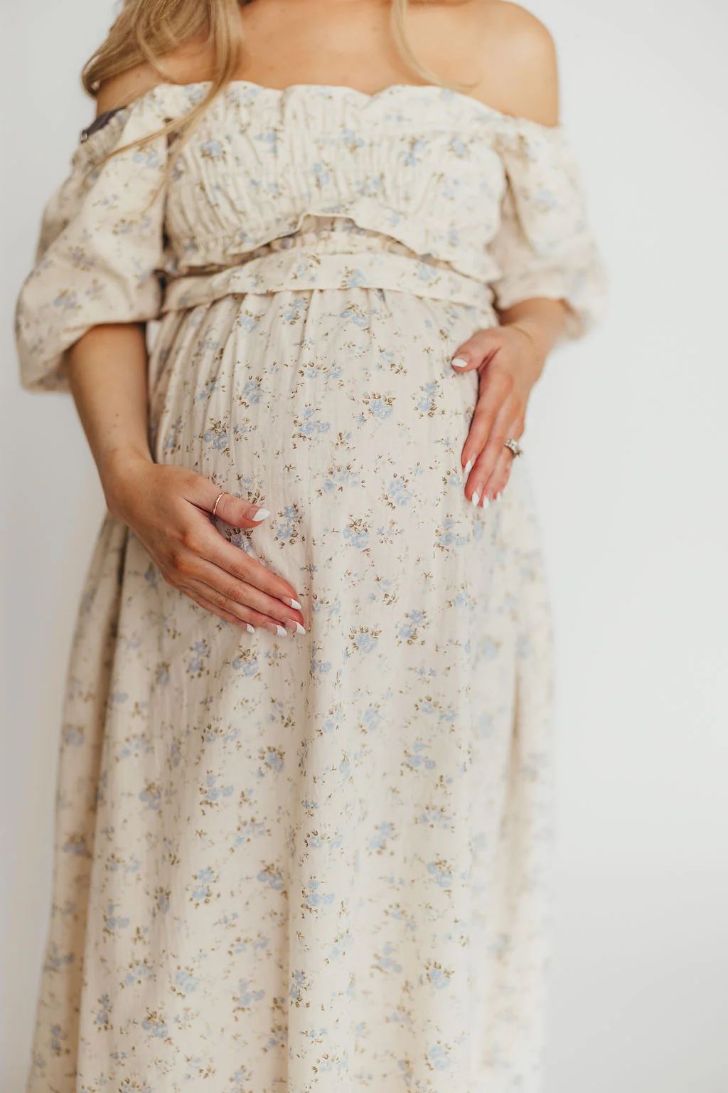 Finley 100% Cotton Peplum Midi Dress in Ivory/Blue - Bump & Nursing Friendly - Image 23