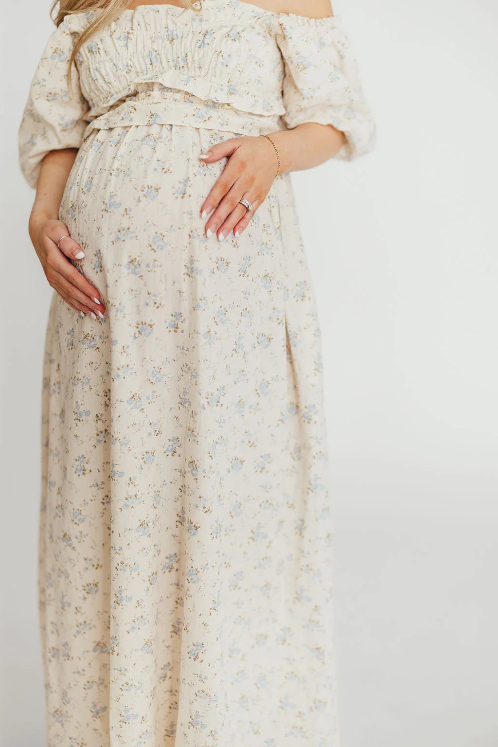 Finley 100% Cotton Peplum Midi Dress in Ivory/Blue - Bump & Nursing Friendly - Image 24