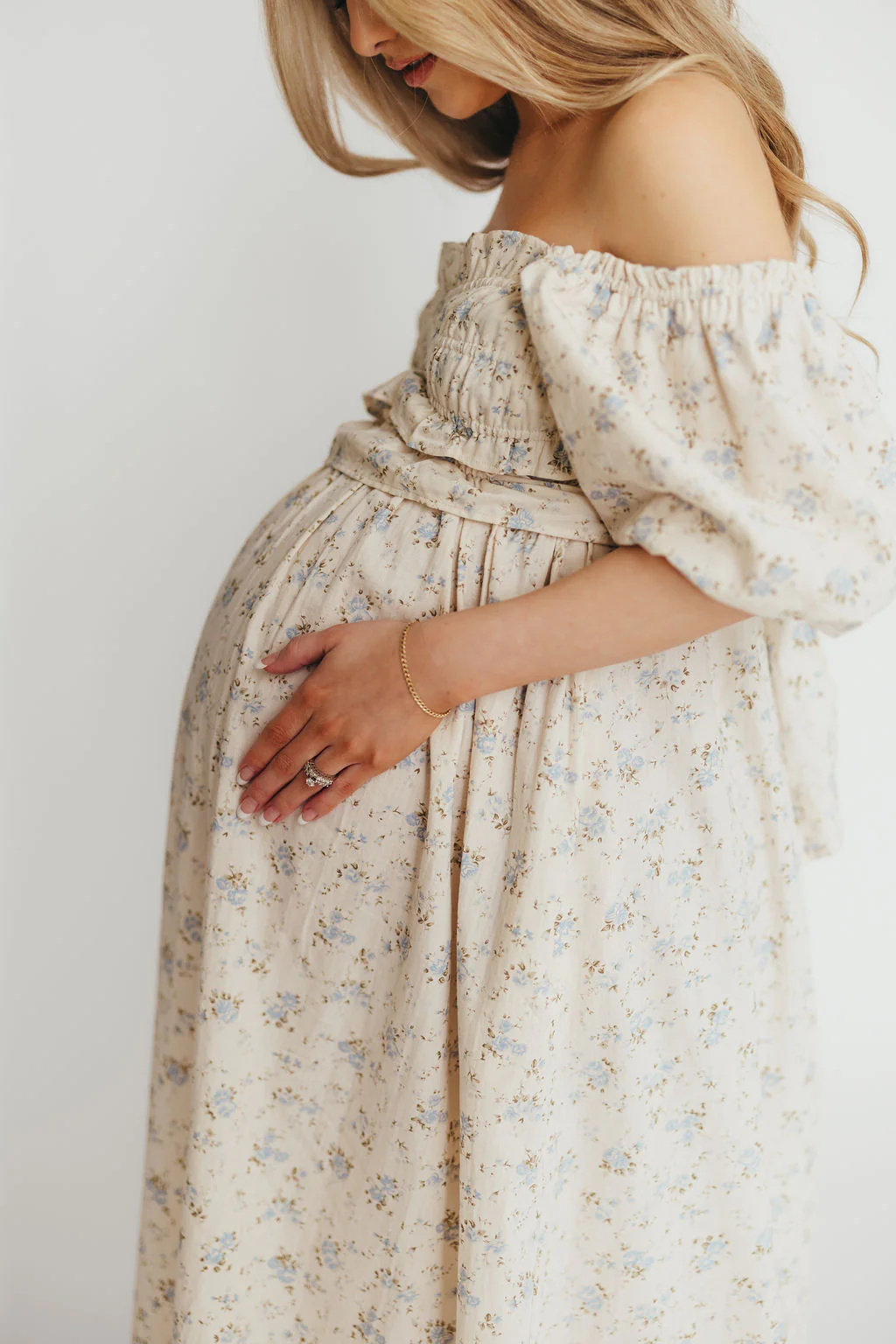 Finley 100% Cotton Peplum Midi Dress in Ivory/Blue - Bump & Nursing Friendly - Image 4