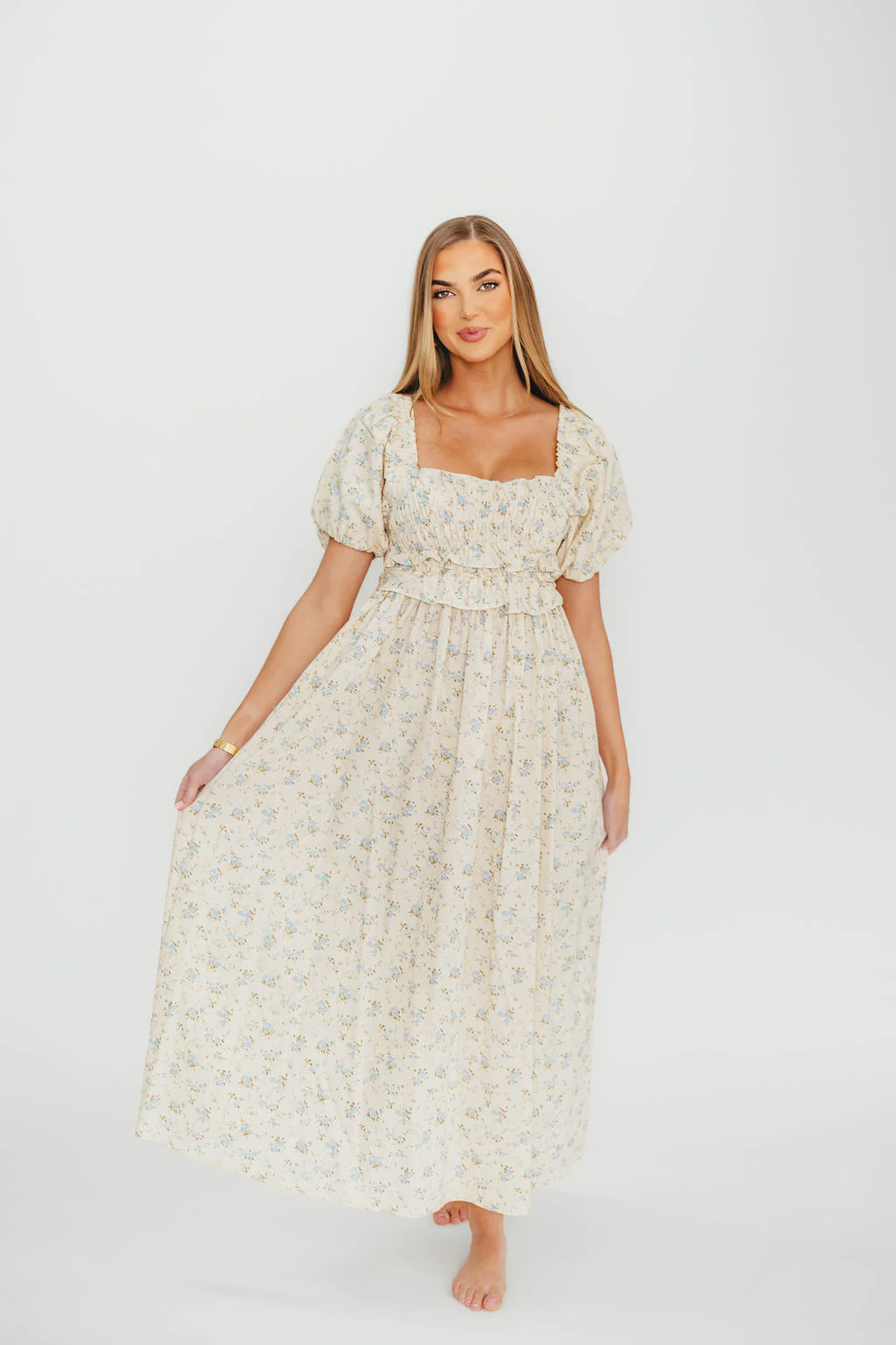 Finley 100% Cotton Peplum Midi Dress in Ivory/Blue - Bump & Nursing Friendly - Image 6