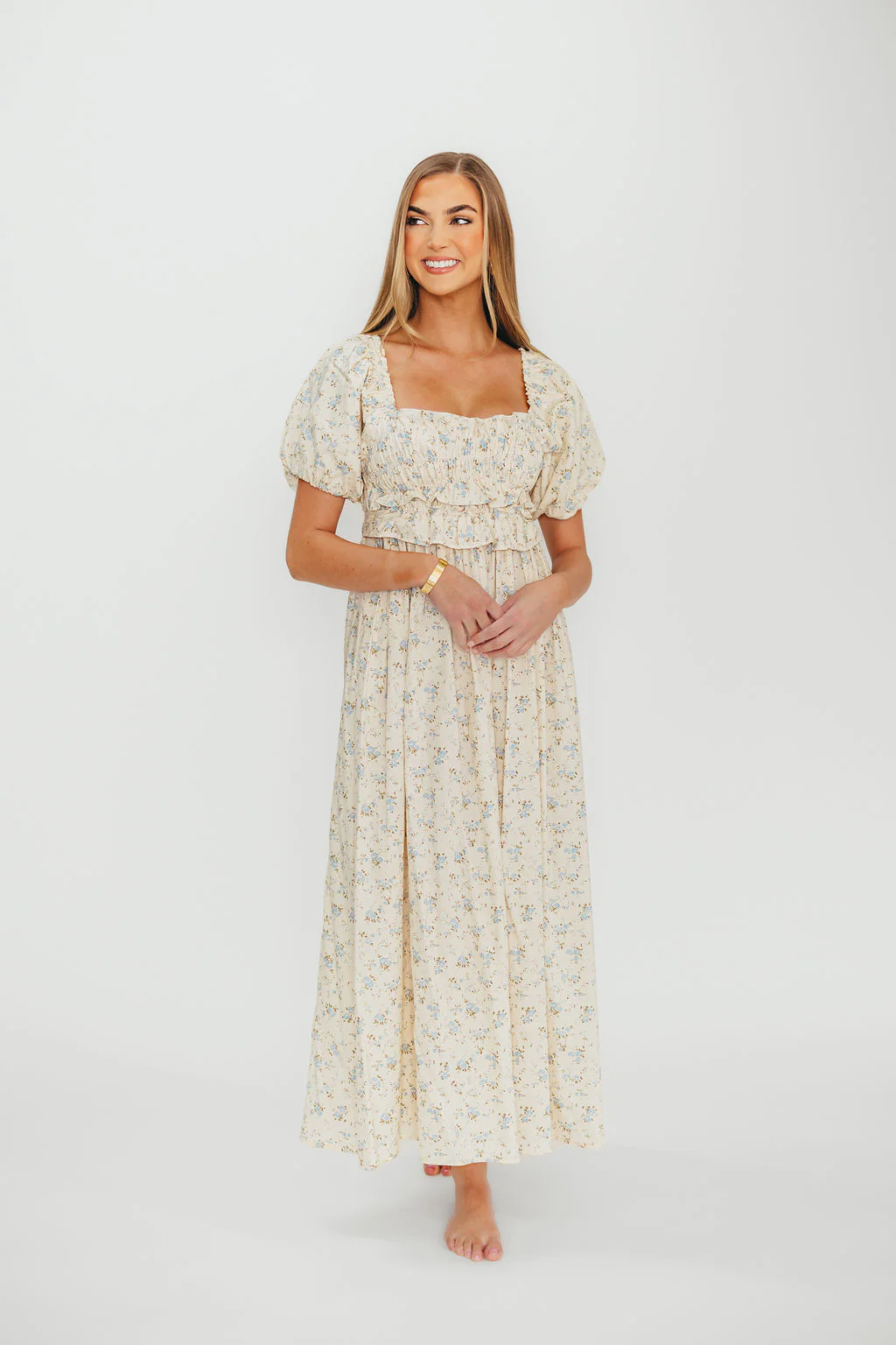 Finley 100% Cotton Peplum Midi Dress in Ivory/Blue - Bump & Nursing Friendly - Image 7