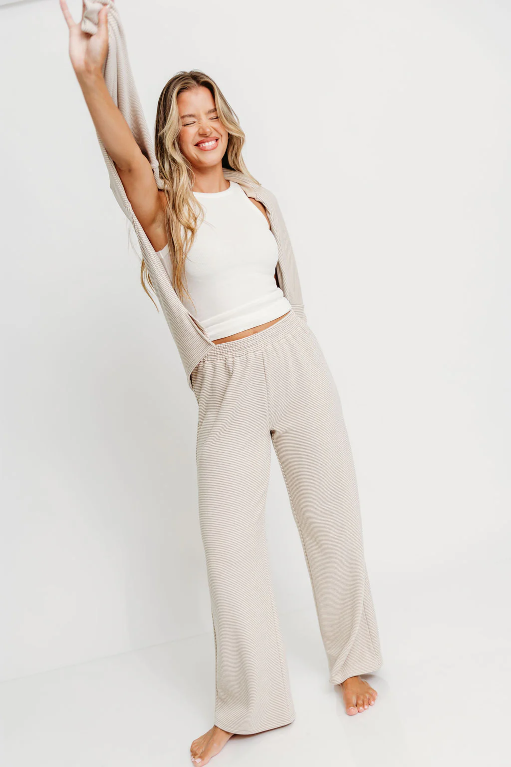 Campbell Striped Fleece Lounge Pants in Cream/Grey *Worth Exclusive Print* - Image 11