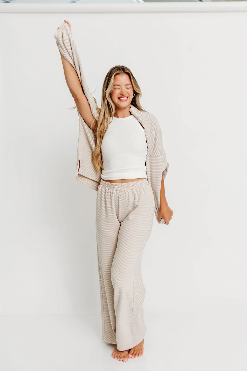 Campbell Striped Fleece Lounge Pants in Cream/Grey *Worth Exclusive Print* - Image 12