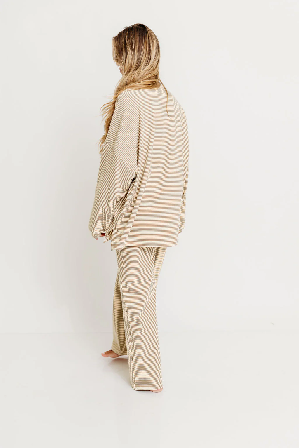 Naomi Striped Oversized Fleece Long Sleeve Top in Beige - Bump Friendly - Image 13