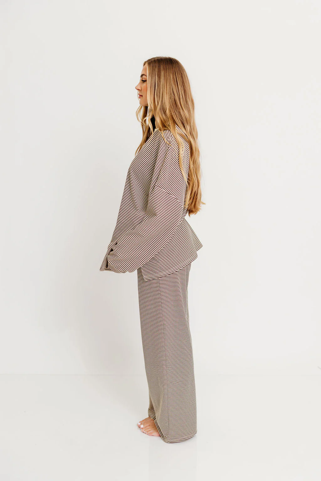 Naomi Oversized Striped Fleece Long Sleeve Top in Brown - Image 13