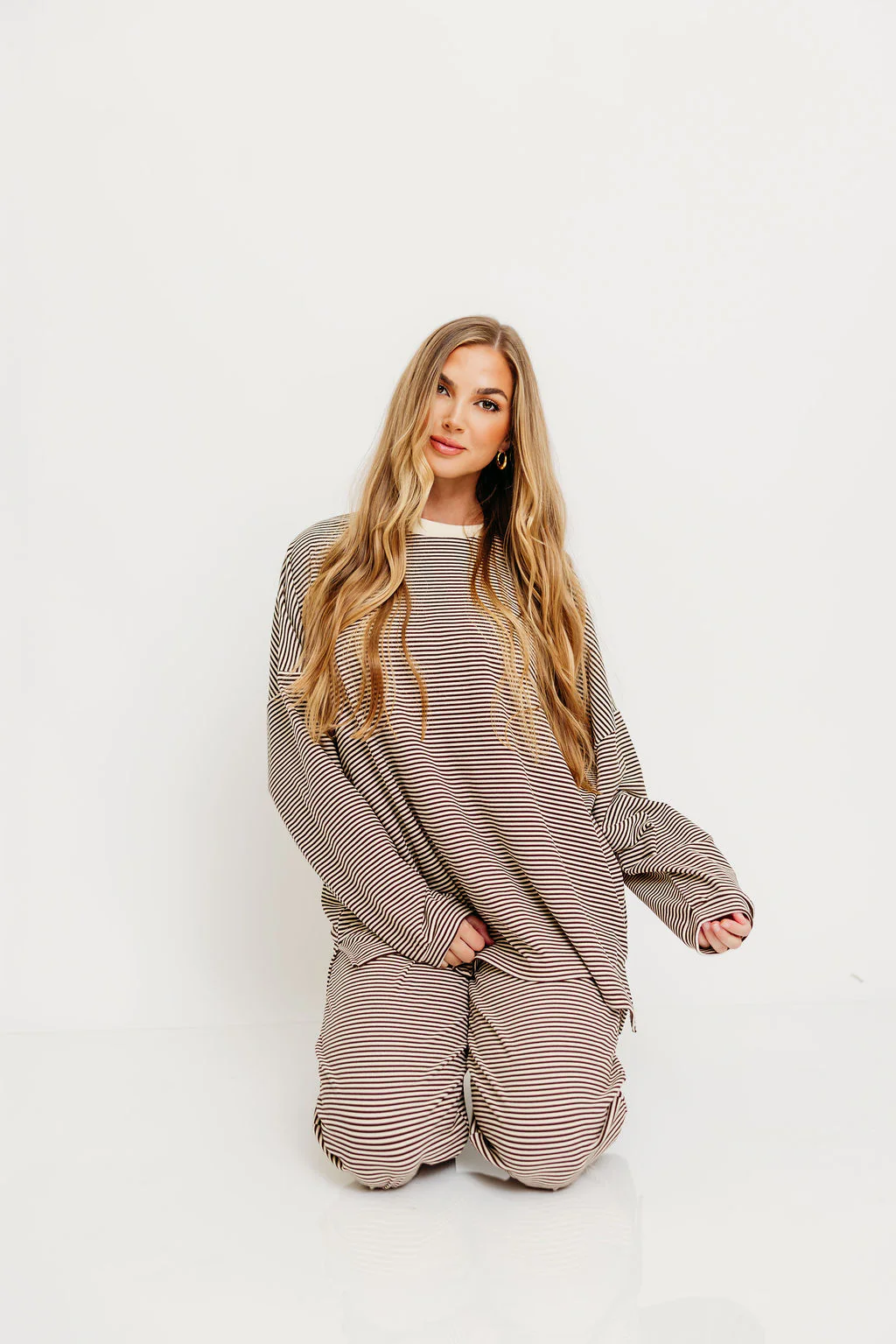Naomi Oversized Striped Fleece Long Sleeve Top in Brown - Image 9
