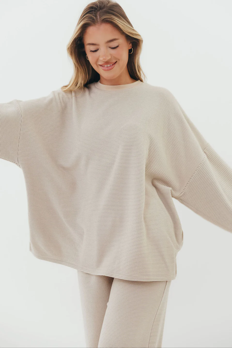 Naomi Striped Oversized Fleece Top in Cream/Grey *Worth Exclusive Print*
