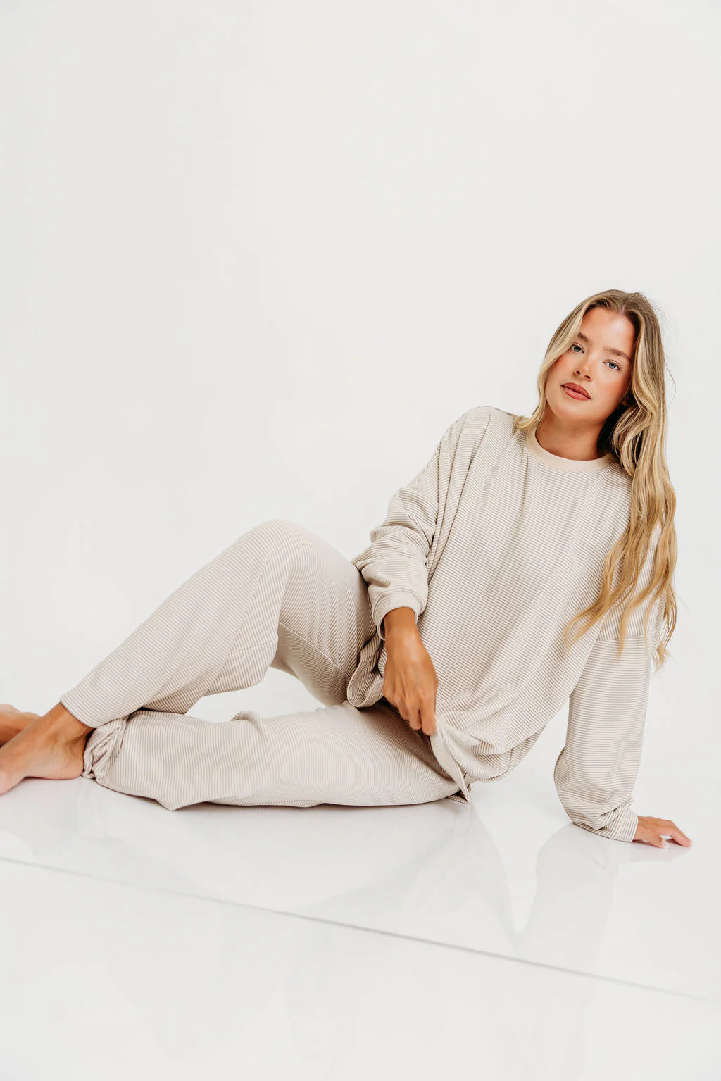 Naomi Striped Oversized Fleece Top in Cream/Grey *Worth Exclusive Print* - Image 12