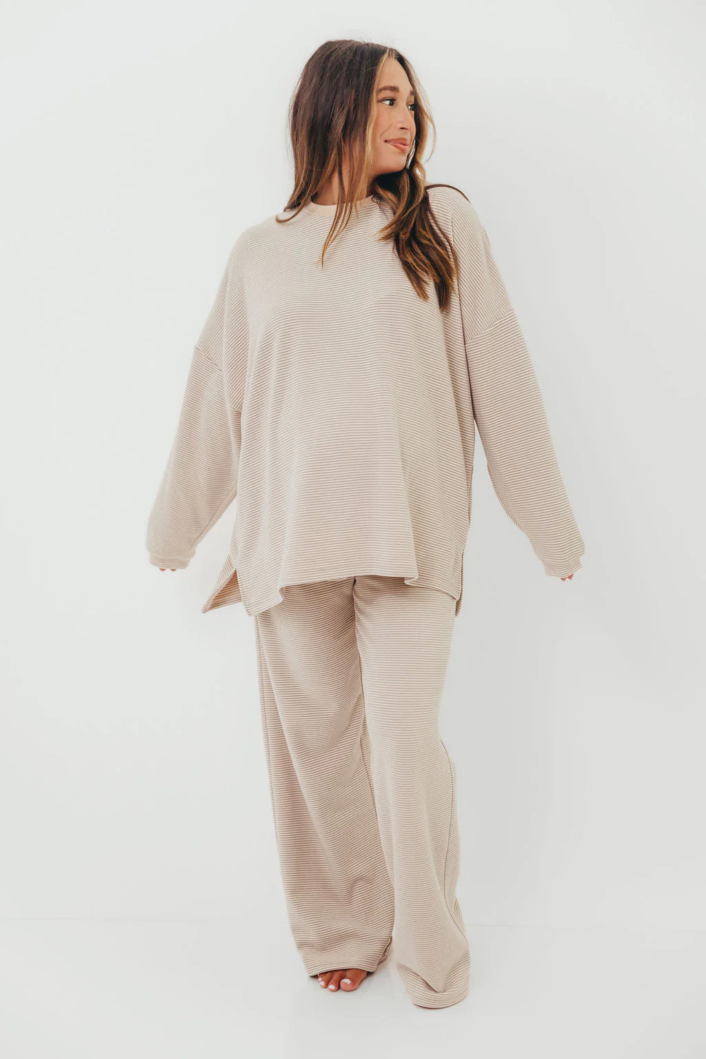 Naomi Striped Oversized Fleece Top in Cream/Grey *Worth Exclusive Print* - Image 15