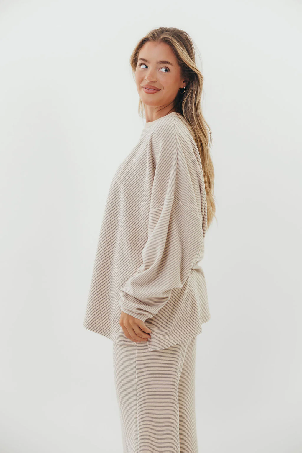 Naomi Striped Oversized Fleece Top in Cream/Grey *Worth Exclusive Print* - Image 2