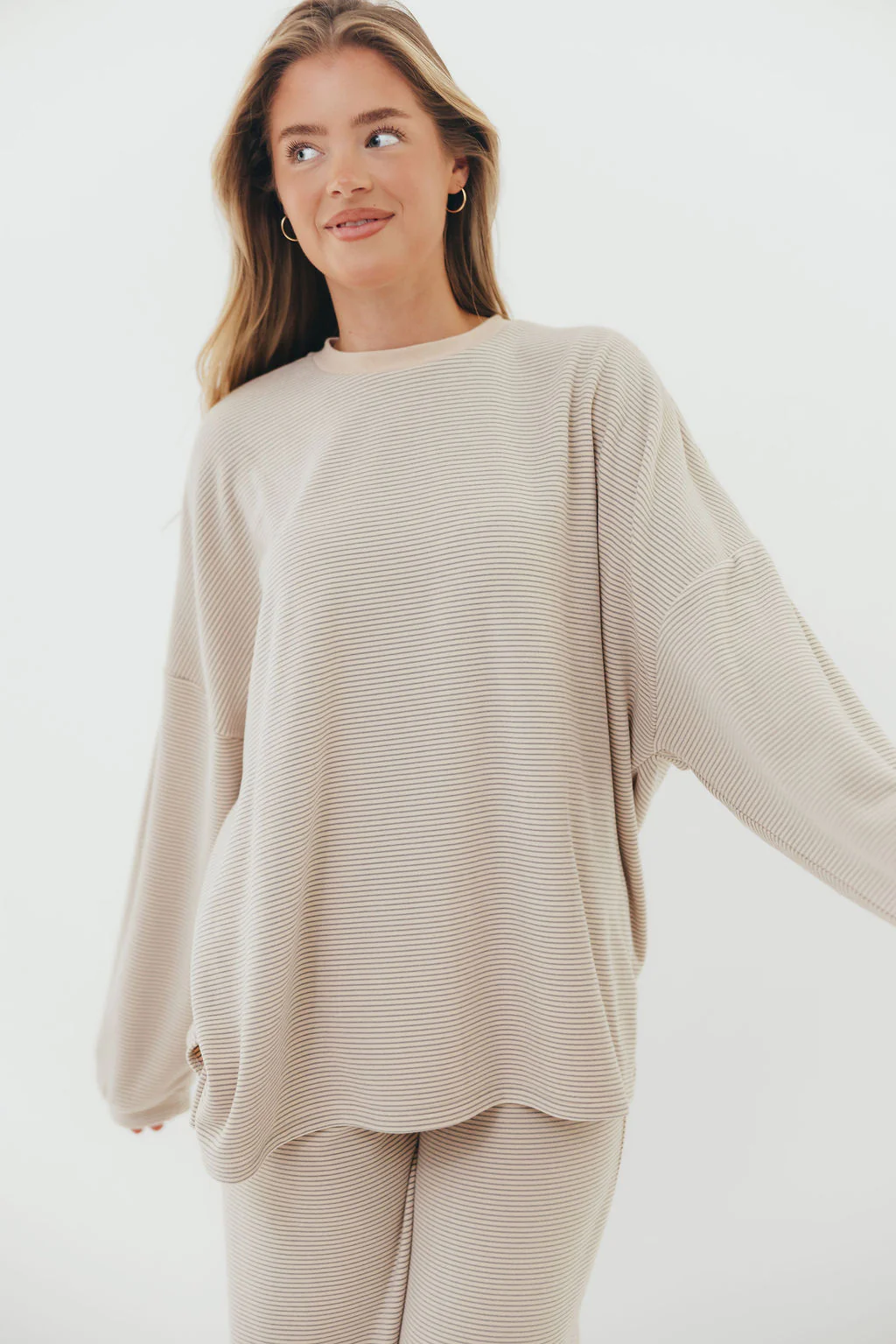 Naomi Striped Oversized Fleece Top in Cream/Grey *Worth Exclusive Print* - Image 21