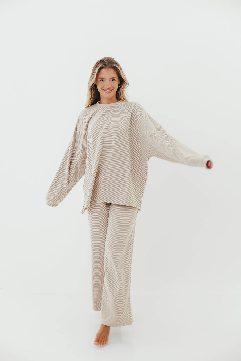 Naomi Striped Oversized Fleece Top in Cream/Grey *Worth Exclusive Print* - Image 24