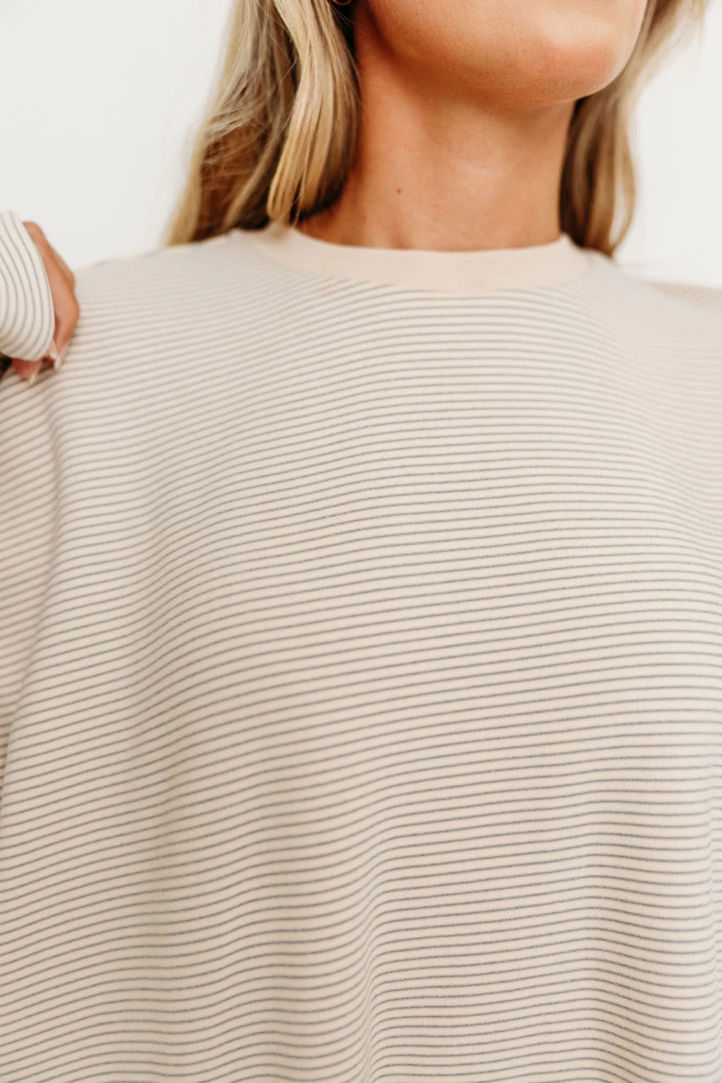 Naomi Striped Oversized Fleece Top in Cream/Grey *Worth Exclusive Print* - Image 3
