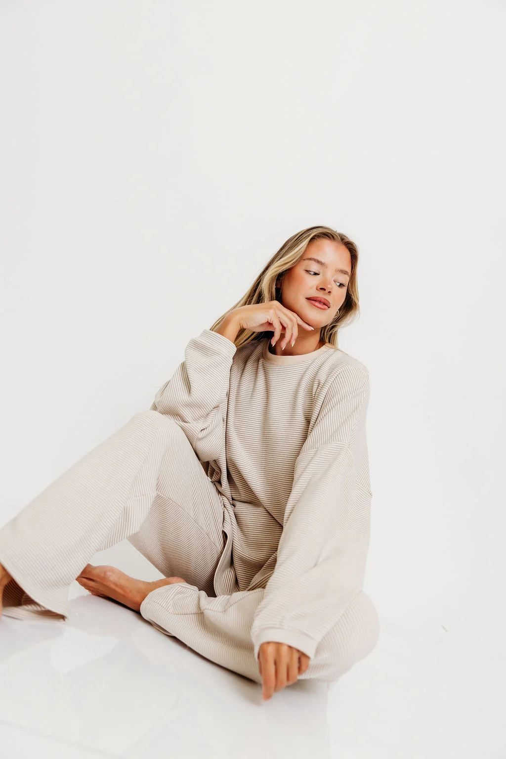 Naomi Striped Oversized Fleece Top in Cream/Grey *Worth Exclusive Print* - Image 6
